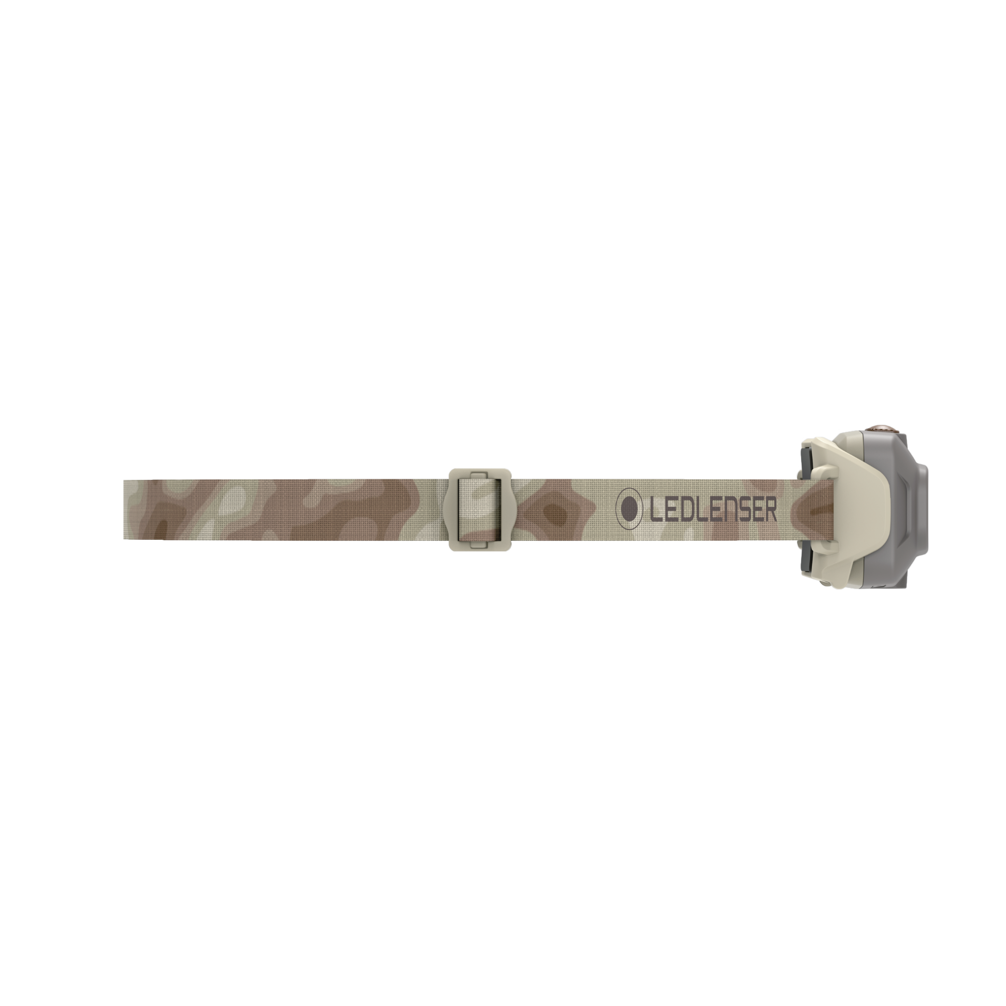 HF4R Signature Headlamp shown with camo headband fabric and rear battery housing on the right side