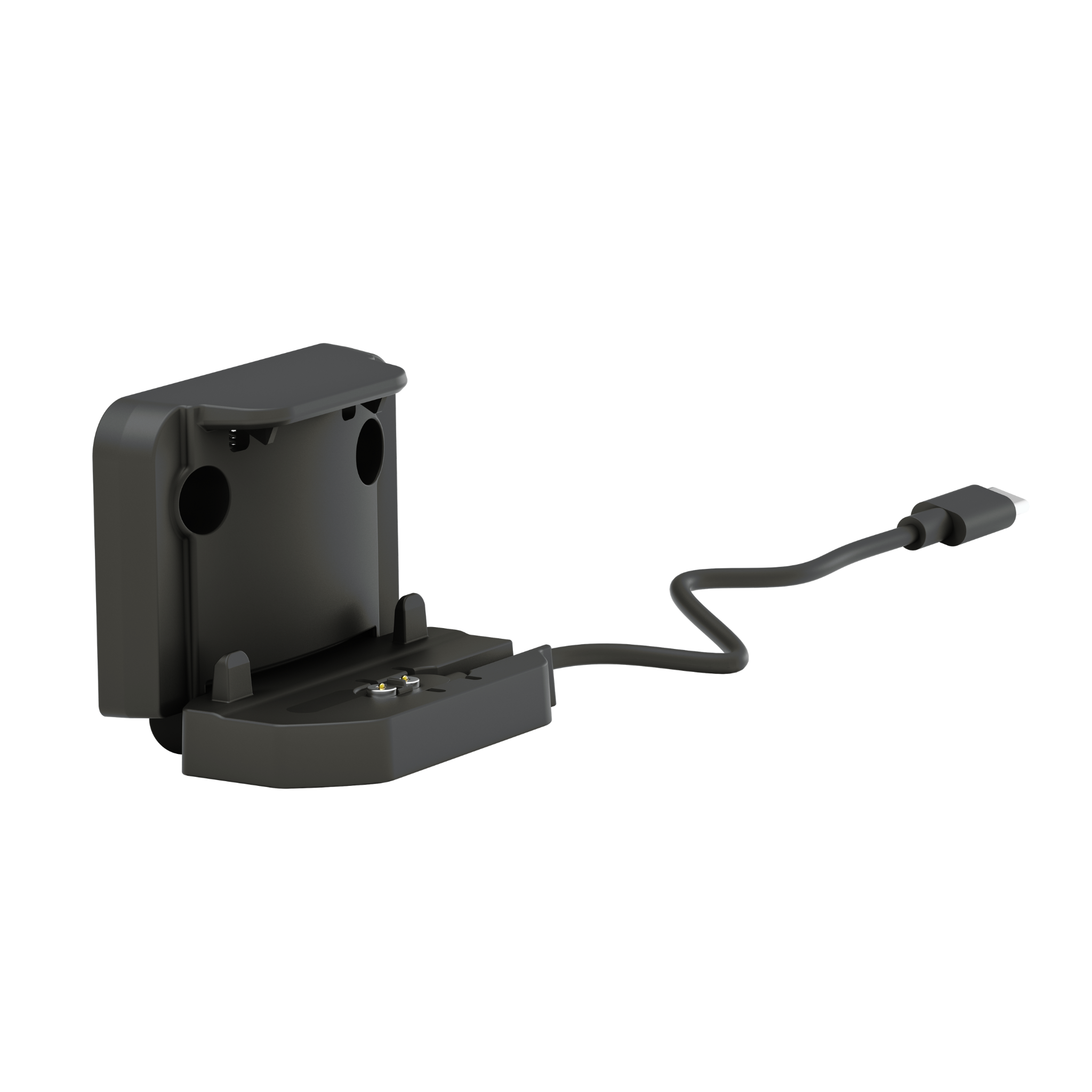 HF4R Signature Headlamp charging cradle with USB cable and battery contacts visible