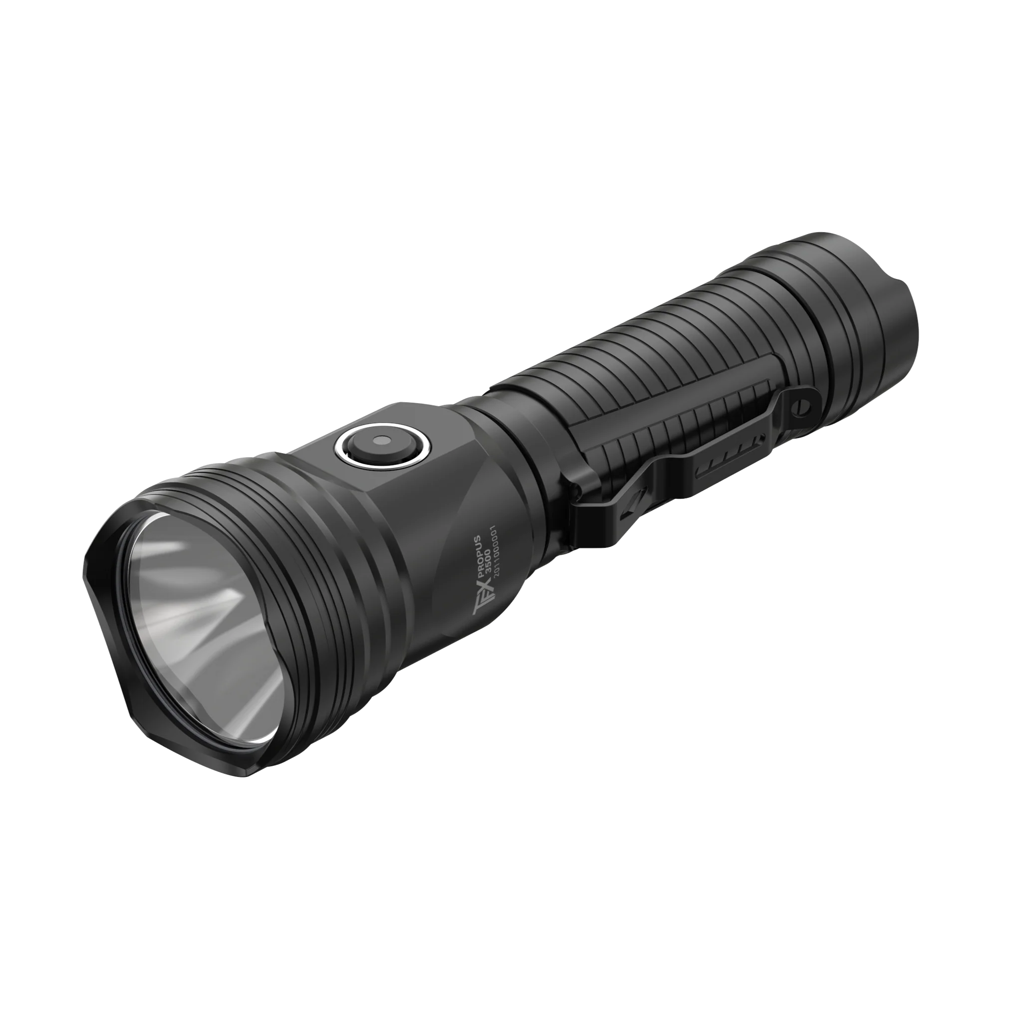 TFX Propus 3500 Torch black tactical rechargeable flashlight with textured grip and integrated clip