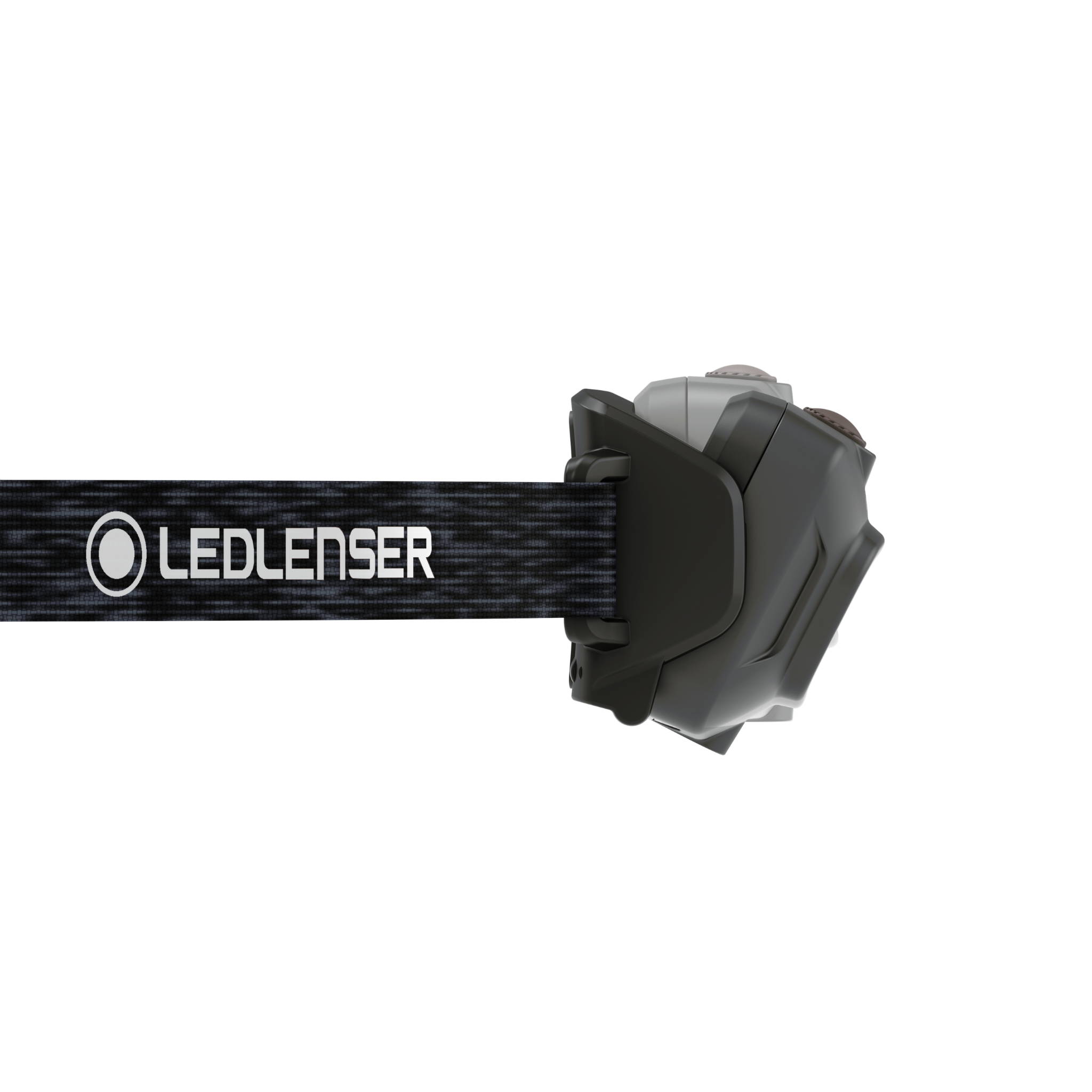 Ledlenser HF4R Signature Headlamp mounted on a black headband strap with a grey rugged headlamp housing