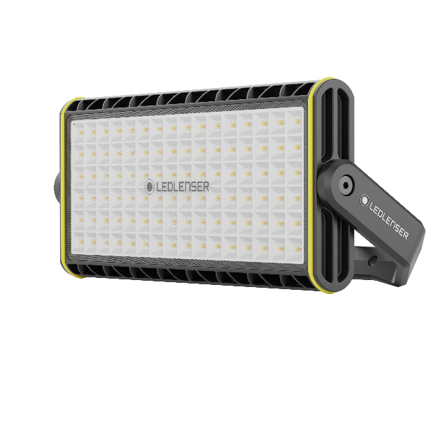 AF12R Work Floodlight: rectangular LED floodlight with grid of LEDs black housing with yellow trim and mounting bracket