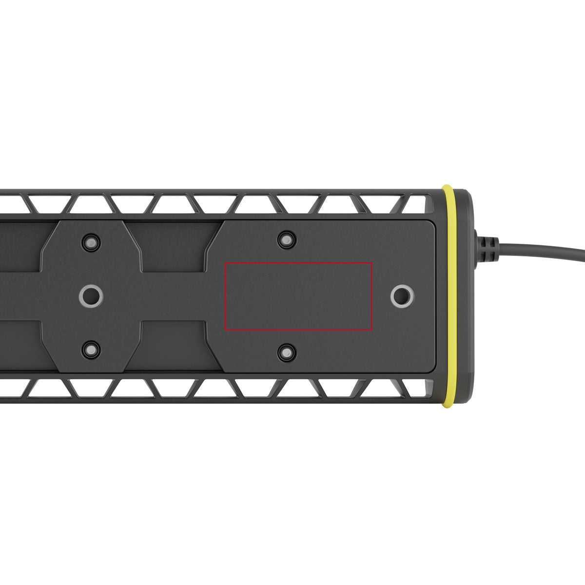 Ledlenser AT10C Work Task Light underside view showing mounting plate grey body with yellow edge and attached power cable