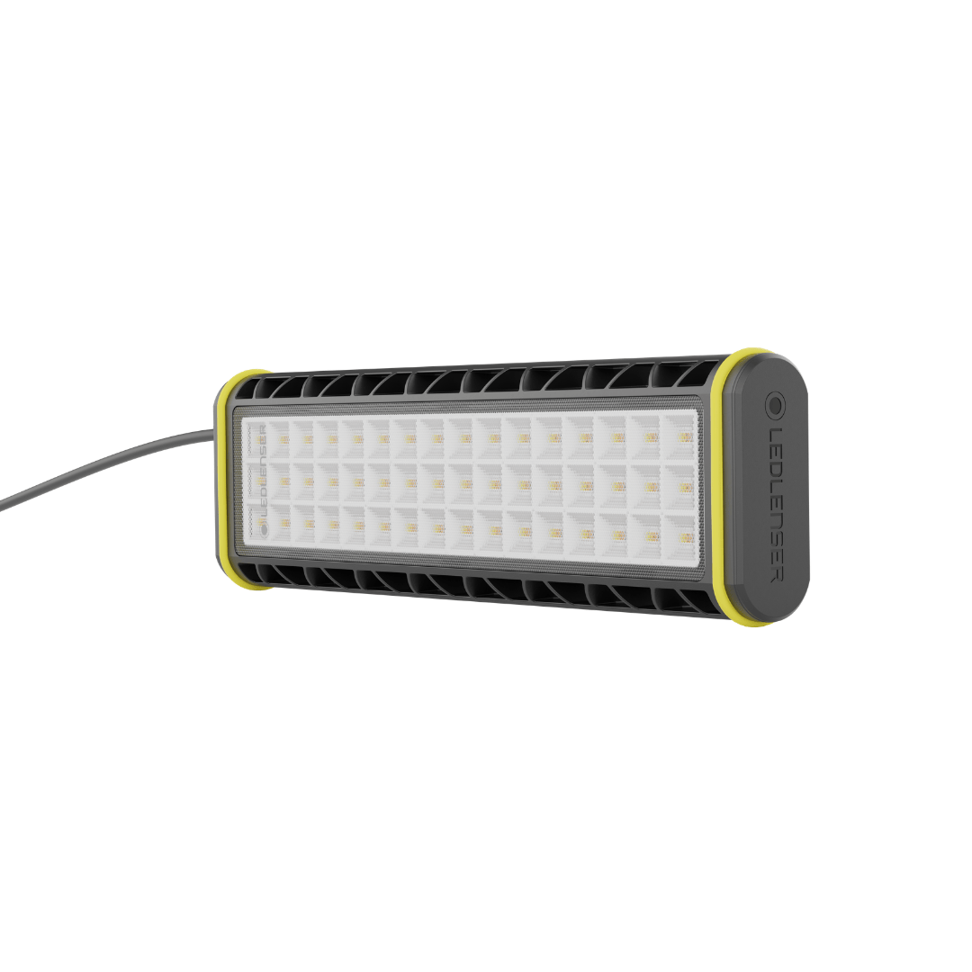 Ledlenser AT10C Work Task Light rectangular LED work light with grey body and yellow trim corded horizontal orientation