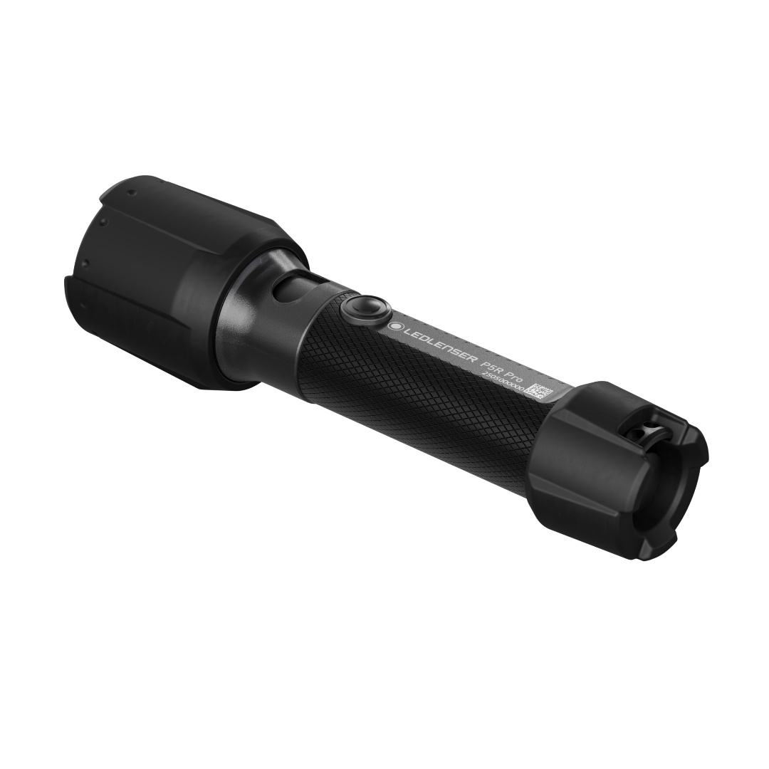 Ledlenser P5R Pro Torch in side view with textured grip and magnetic tail cap compact rechargeable flashlight