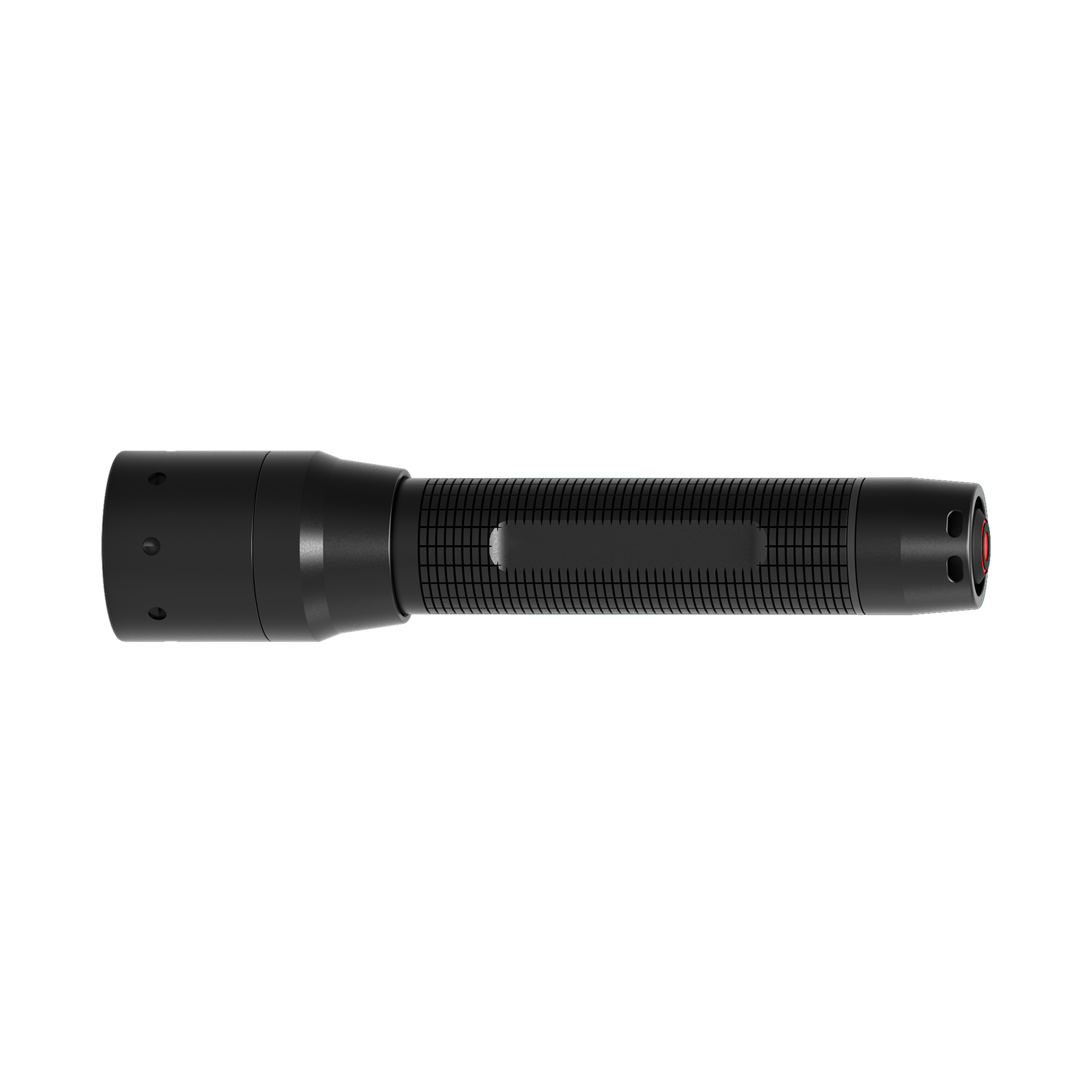 Ledlenser P5 Core Torch in black side profile showing textured grip and rear power switch on the end cap