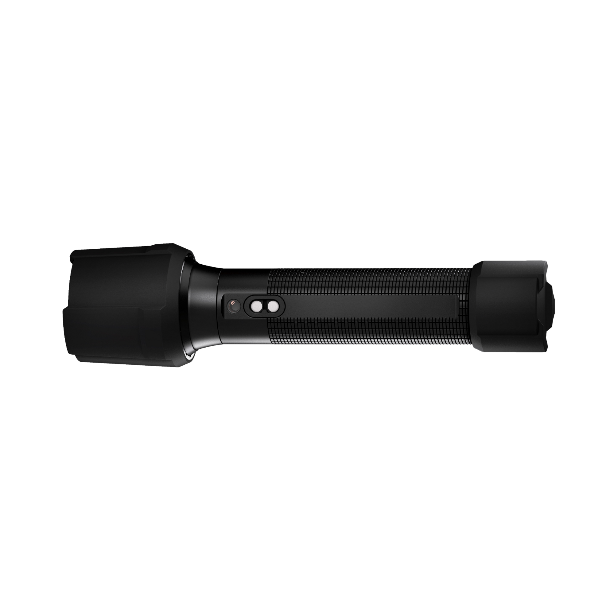 Ledlenser P7R Work Torch side view of a cylindrical rechargeable flashlight with textured grip and control switch