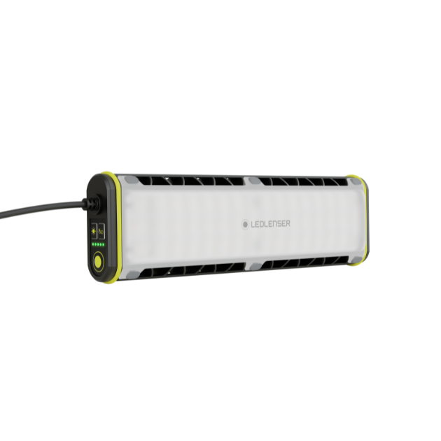 Ledlenser AT10C Work Task Light mains operated portable work light with white panel black ends and yellow accents