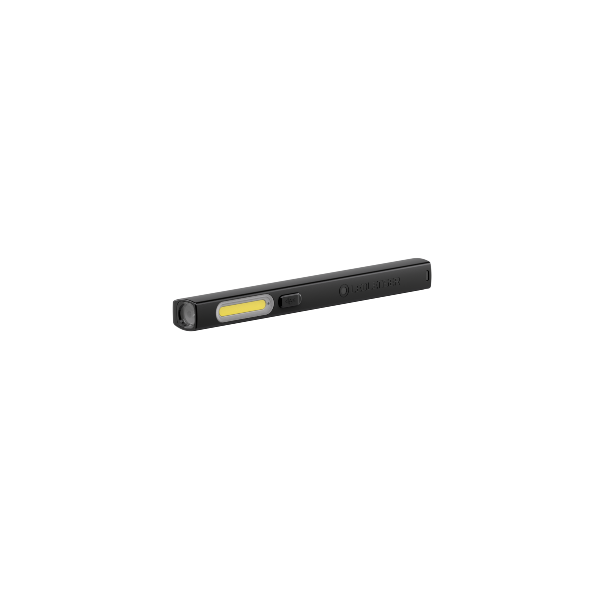 W2R Work Pen and Test Light: slim black rechargeable torch with yellow LED panel shown horizontal
