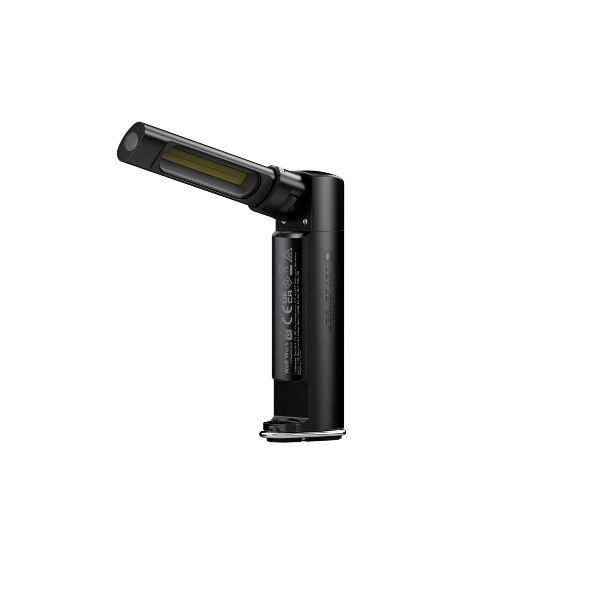 Ledlenser W6R Work Light with fold out head on a compact rechargeable body shown upright in black