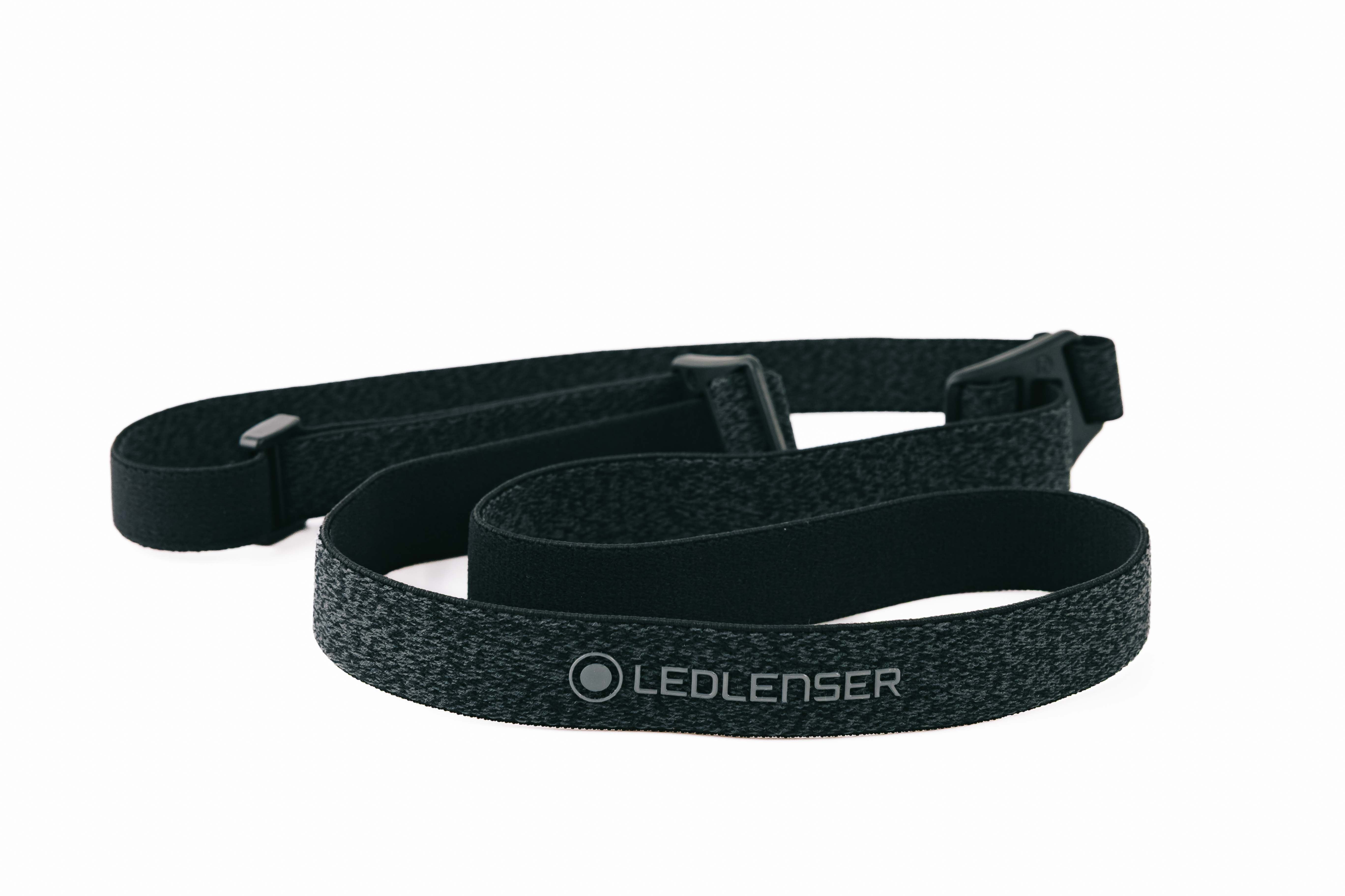 Ledlenser Spare Part Headband HF6R Core Black Poly Bag black textured headband laid flat with Ledlenser logo visible