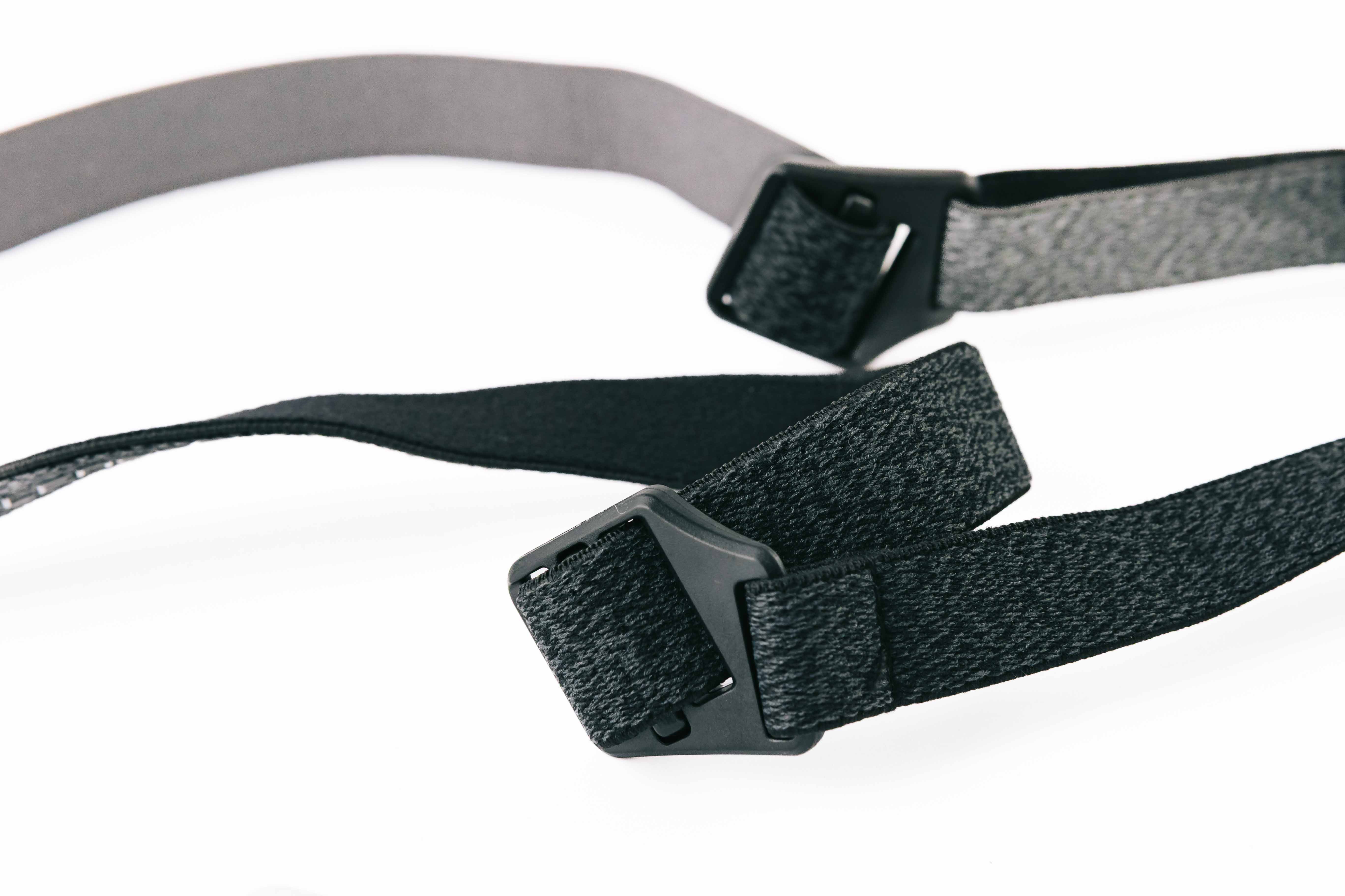 Ledlenser Spare Part Headband HF6R Core Black Poly Bag black adjustable headband with plastic buckle shown in a poly bag