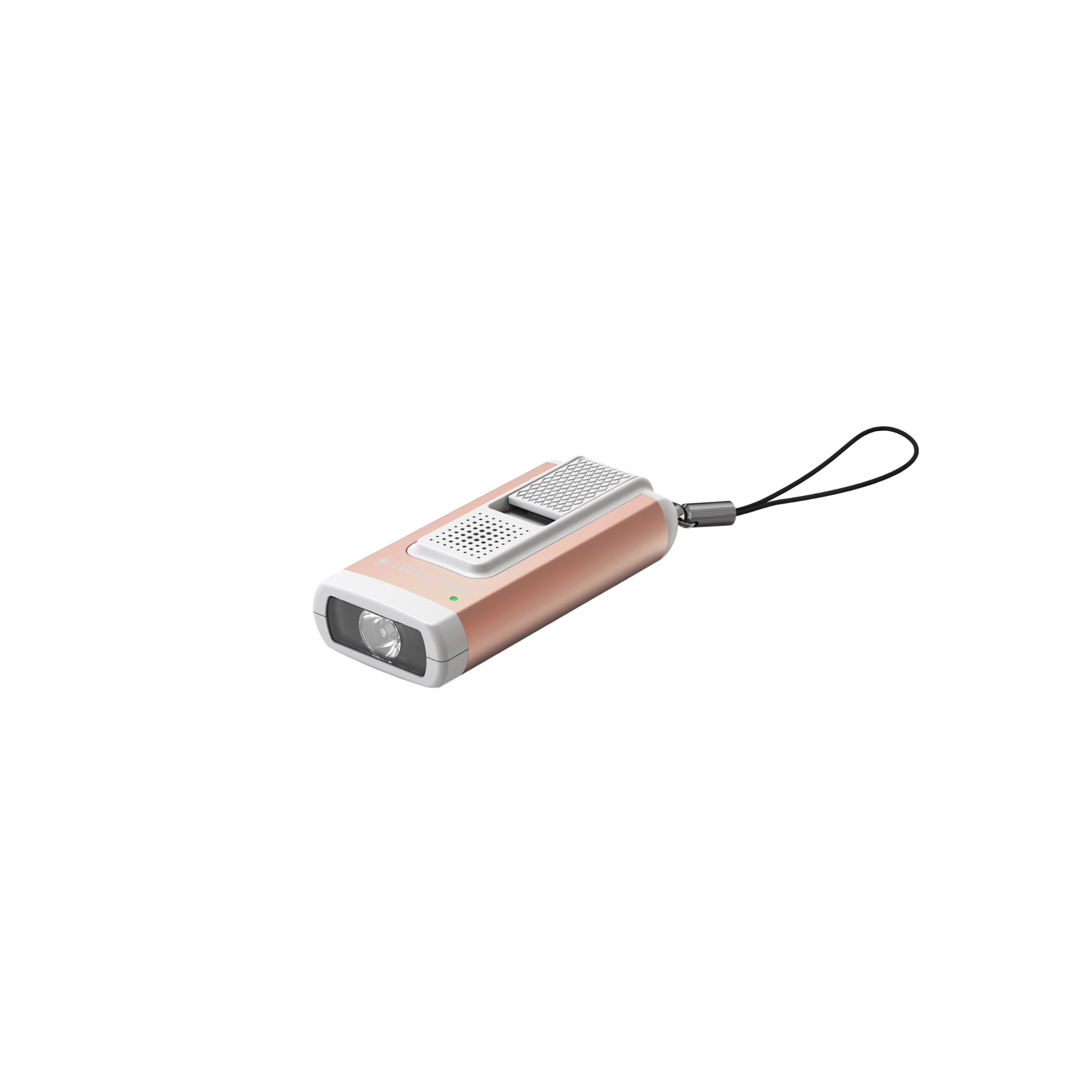 K6R Safety Keychain Light by Ledlenser in rose gold with clip and lanyard compact rechargeable torch