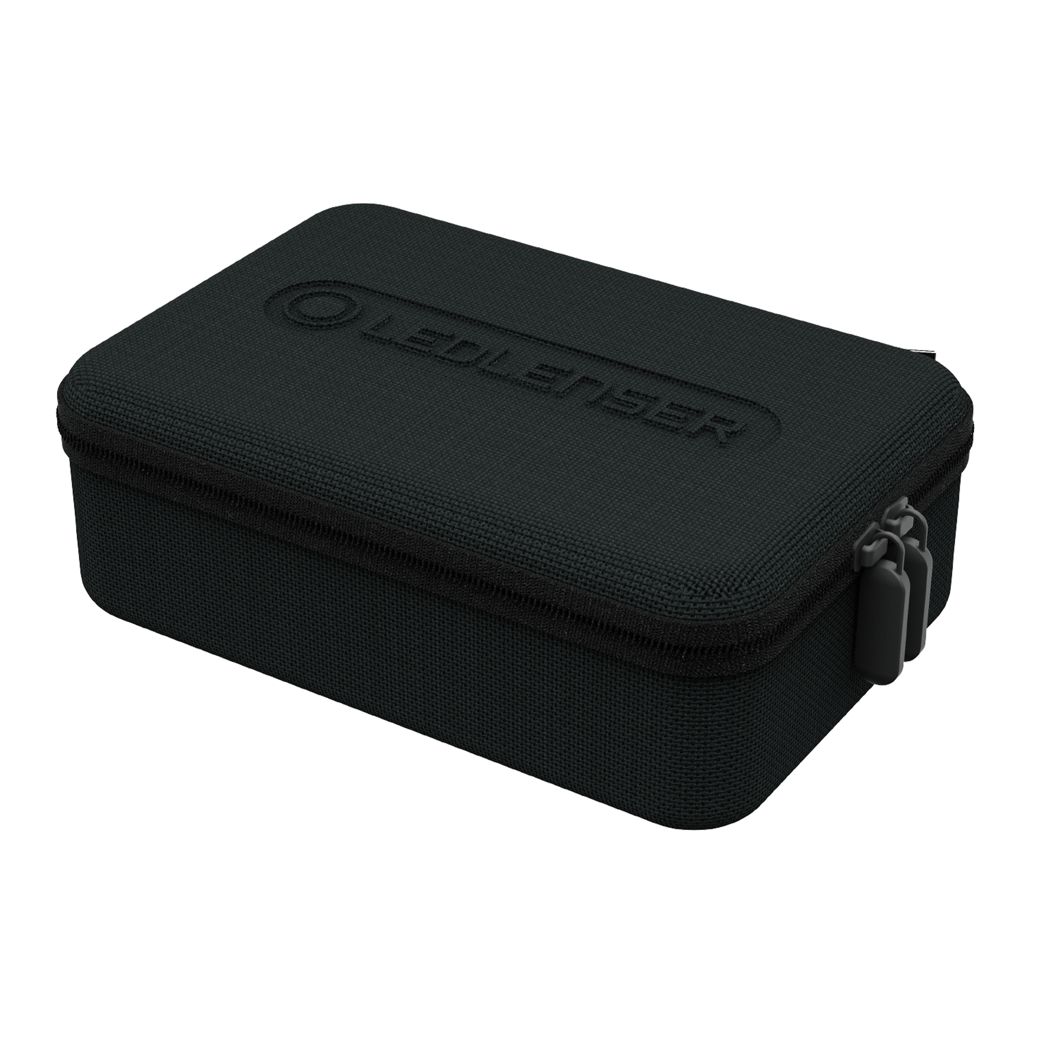 Case Type B Hard Shell Lamp Case black zippered carry case with dual zipper pulls embossed Ledlenser and textured fabric exterior