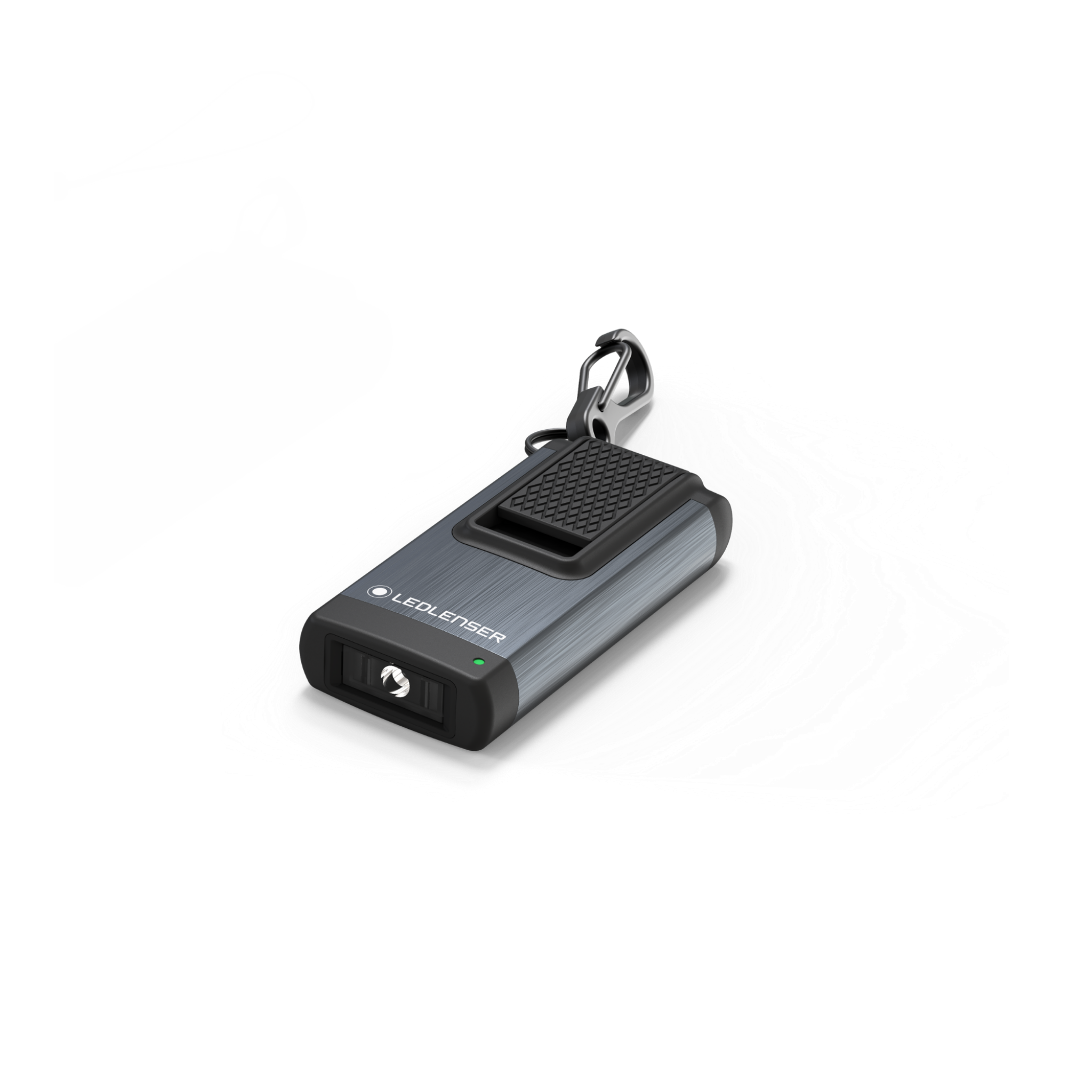 K4R Keychain Light by Ledlenser compact rechargeable torch with metal finish shown with key ring attachment and clip