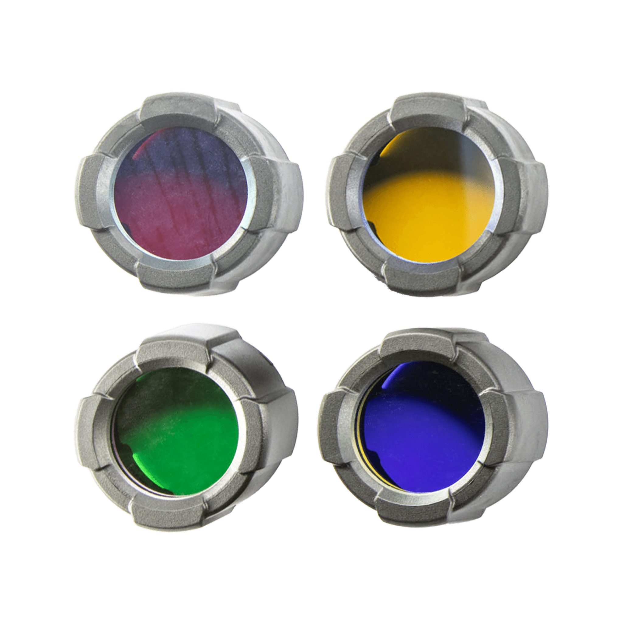 Colour Filter Set 39mm for MT14 Torch with four circular filters in purple red yellow green and blue