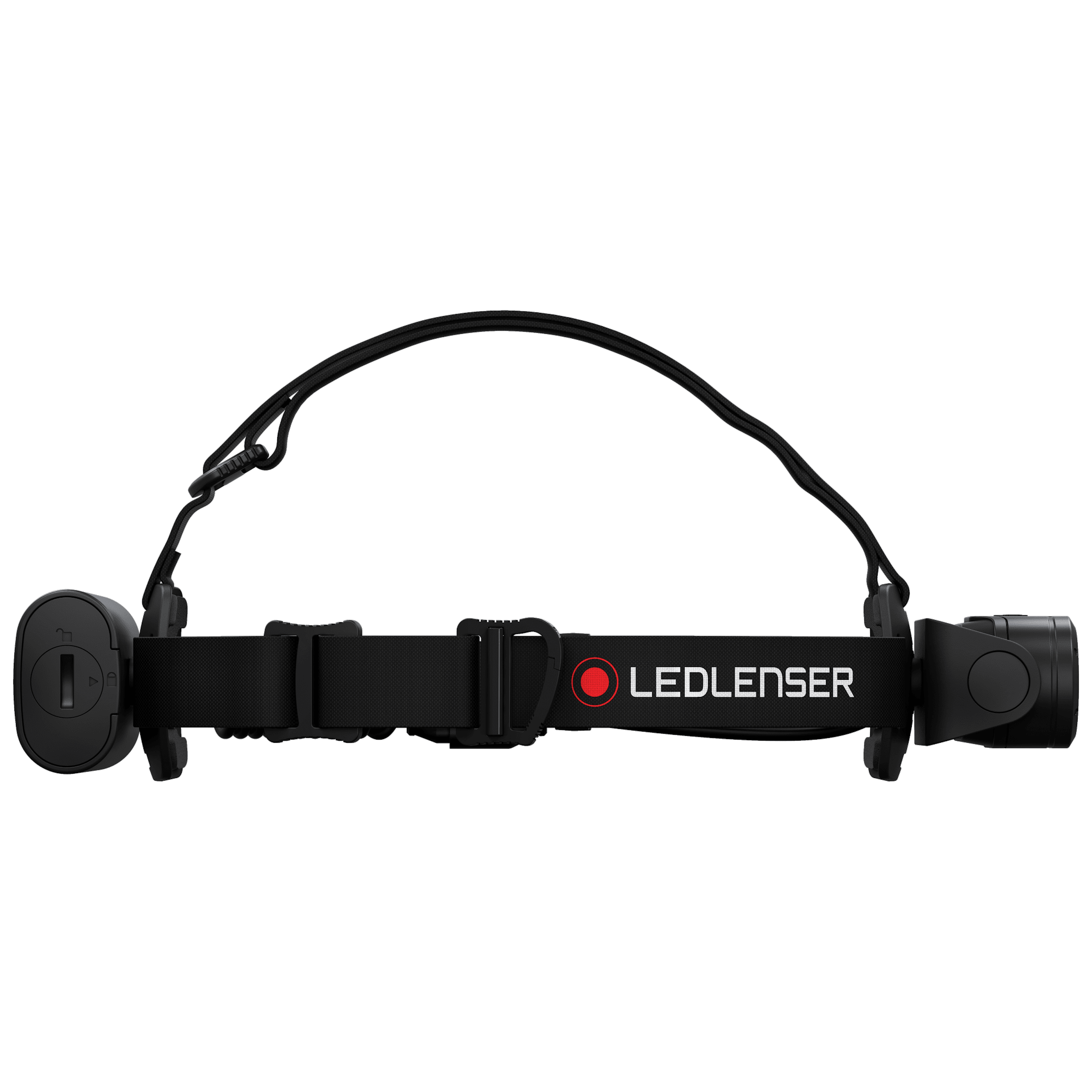 Ledlenser H19R Core Headlamp worn on a black headband with adjustable strap and side battery pack