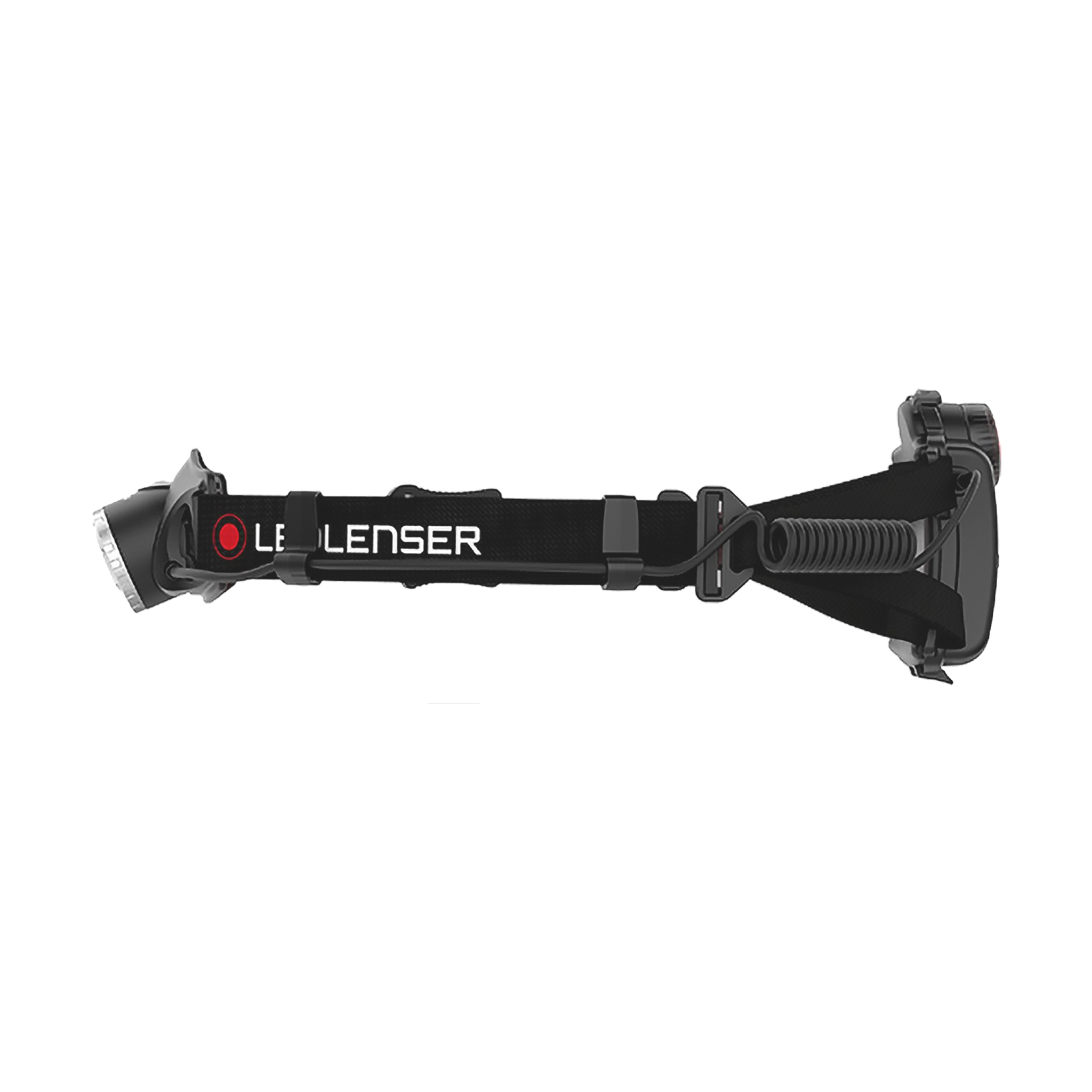 Ledlenser H7R 2 Headlamp positioned horizontally with a black adjustable strap and rear battery pack