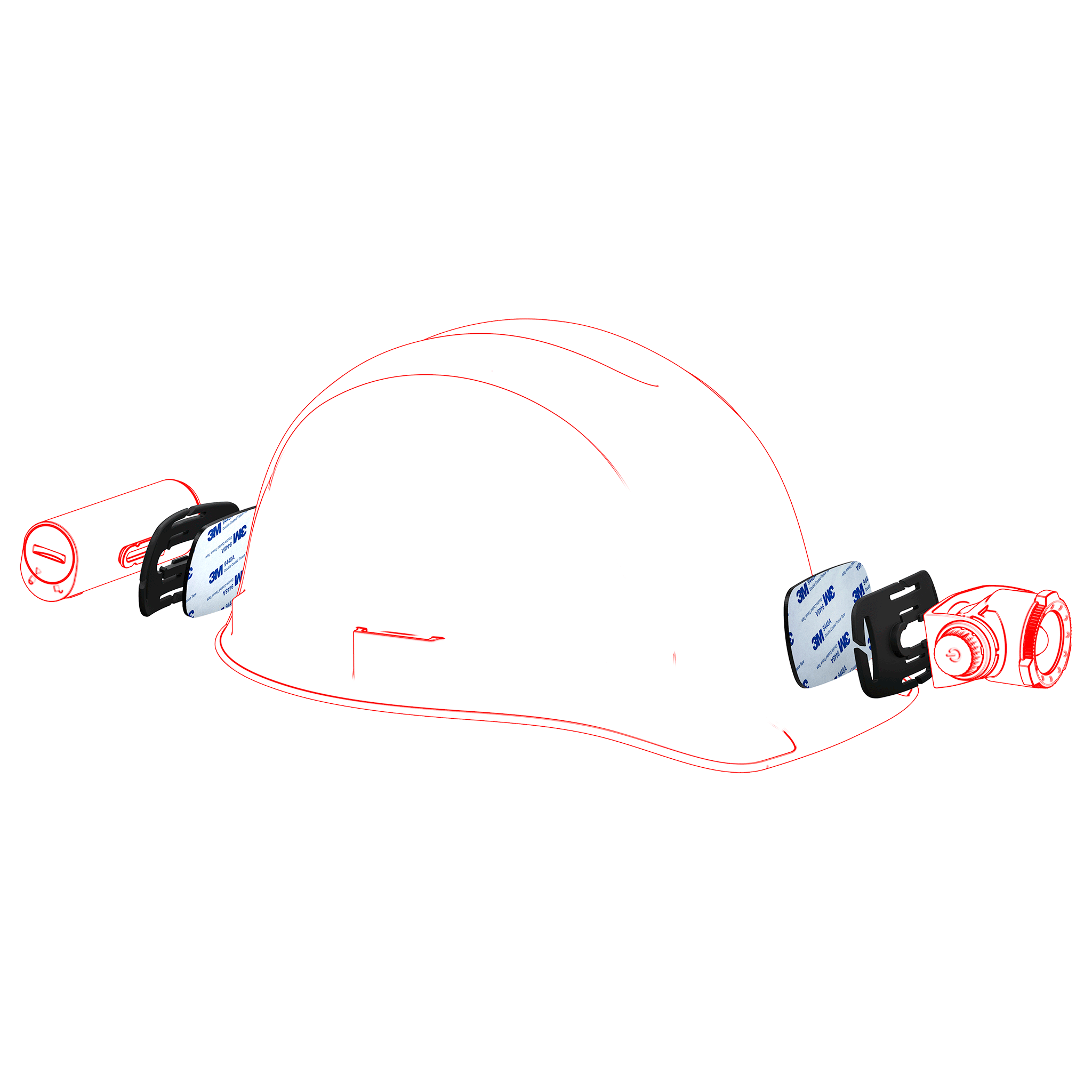 Ledlenser Helmet Connecting Kit Type H showing mounting bracket adhesive pads and helmet attachment hardware for H Series headlamps side view illustration