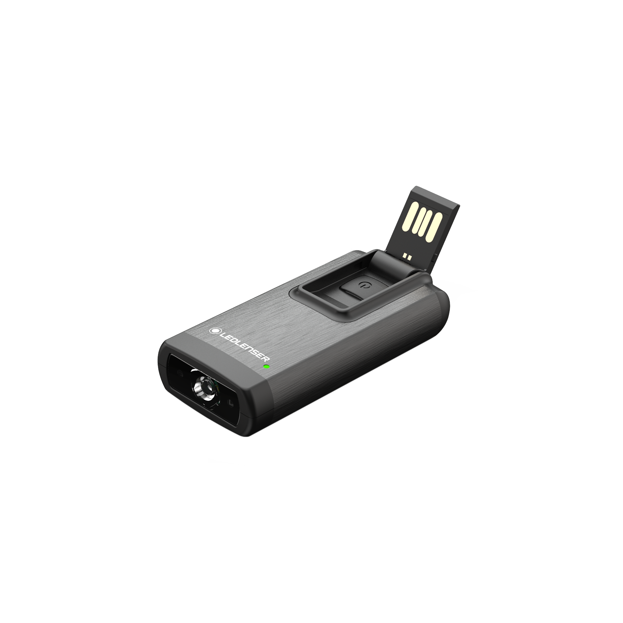 Ledlenser K6R 4GB Keychain Light compact rechargeable torch with integrated USB drive shown with USB connector extended