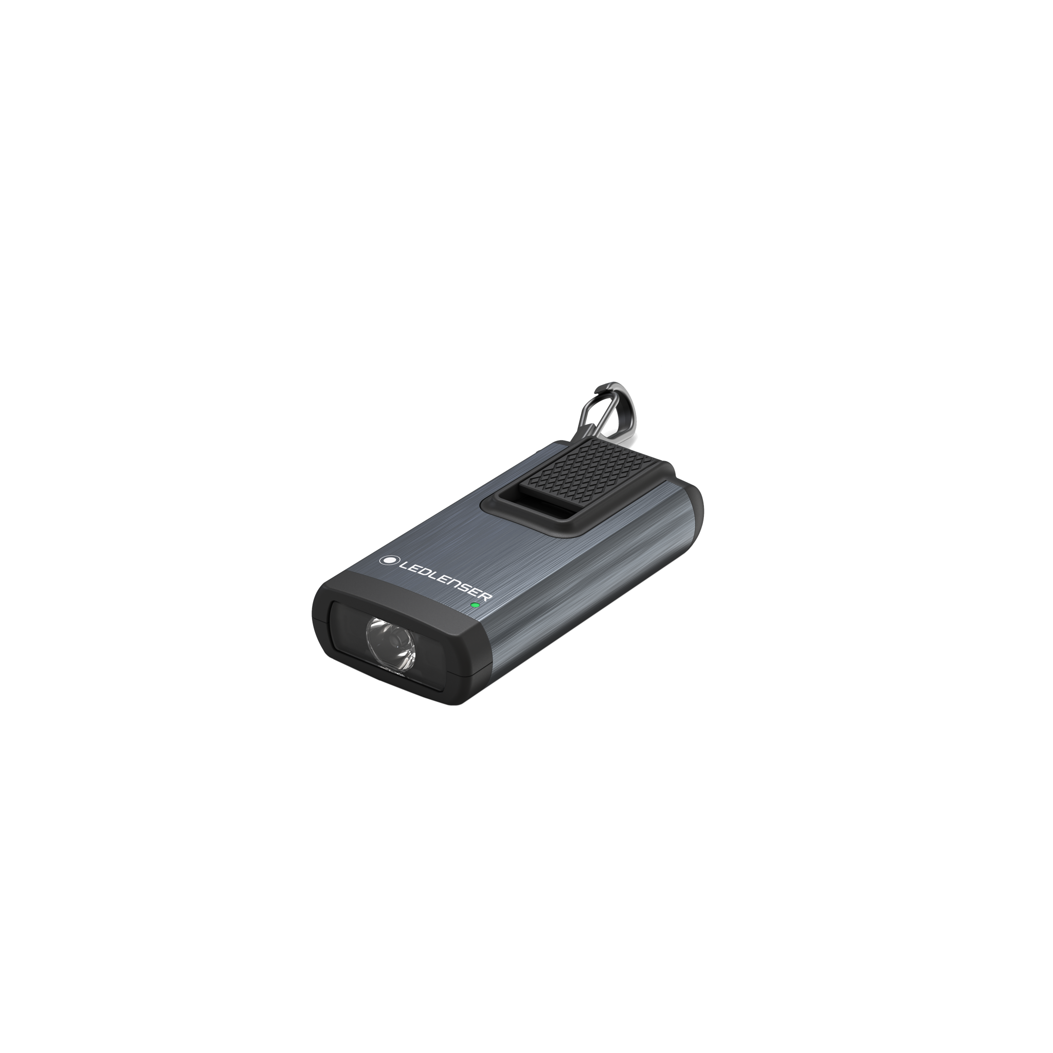 Ledlenser K6R Keychain Light portable rechargeable flashlight with carabiner clip in a dark metallic finish compact handheld torch