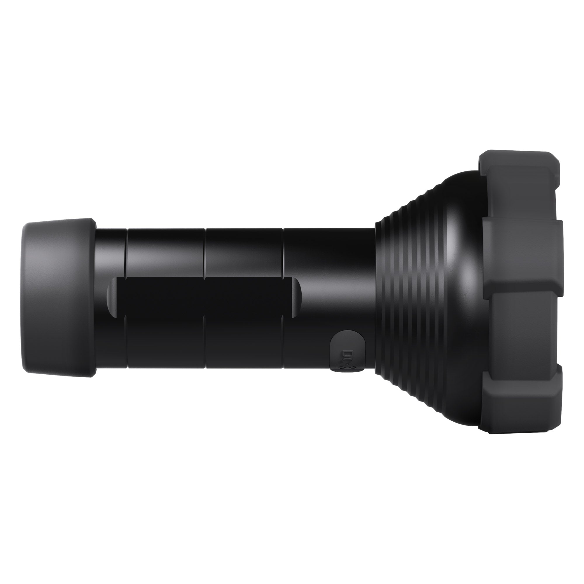 Ledlenser i18R Rechargeable Torch side view of a compact black handheld flashlight with knurled grip and large head