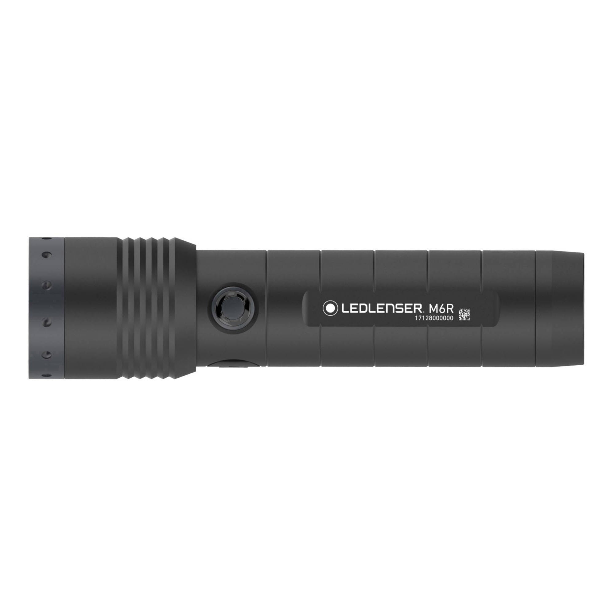 Ledlenser M6R Rechargeable Torch in dark grey side profile showing textured grip and side activation button