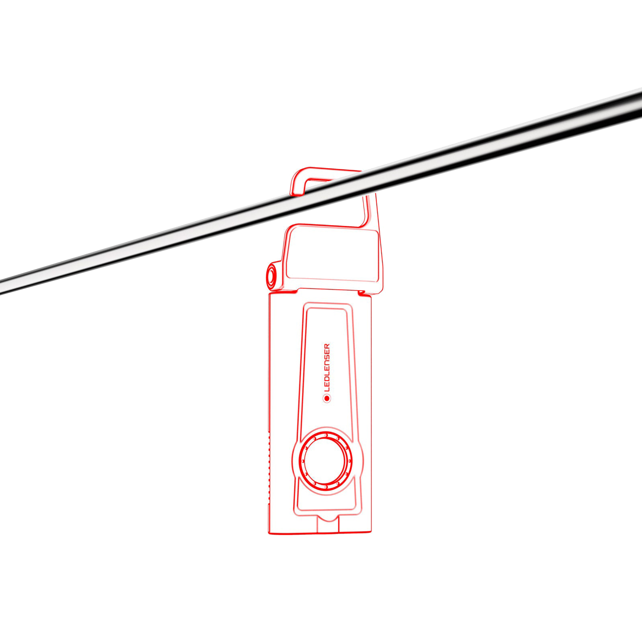 Ledlenser iF2R Spotlight illustration of a vertical rechargeable mini floodlight with a circular control dial at the base and a top handle