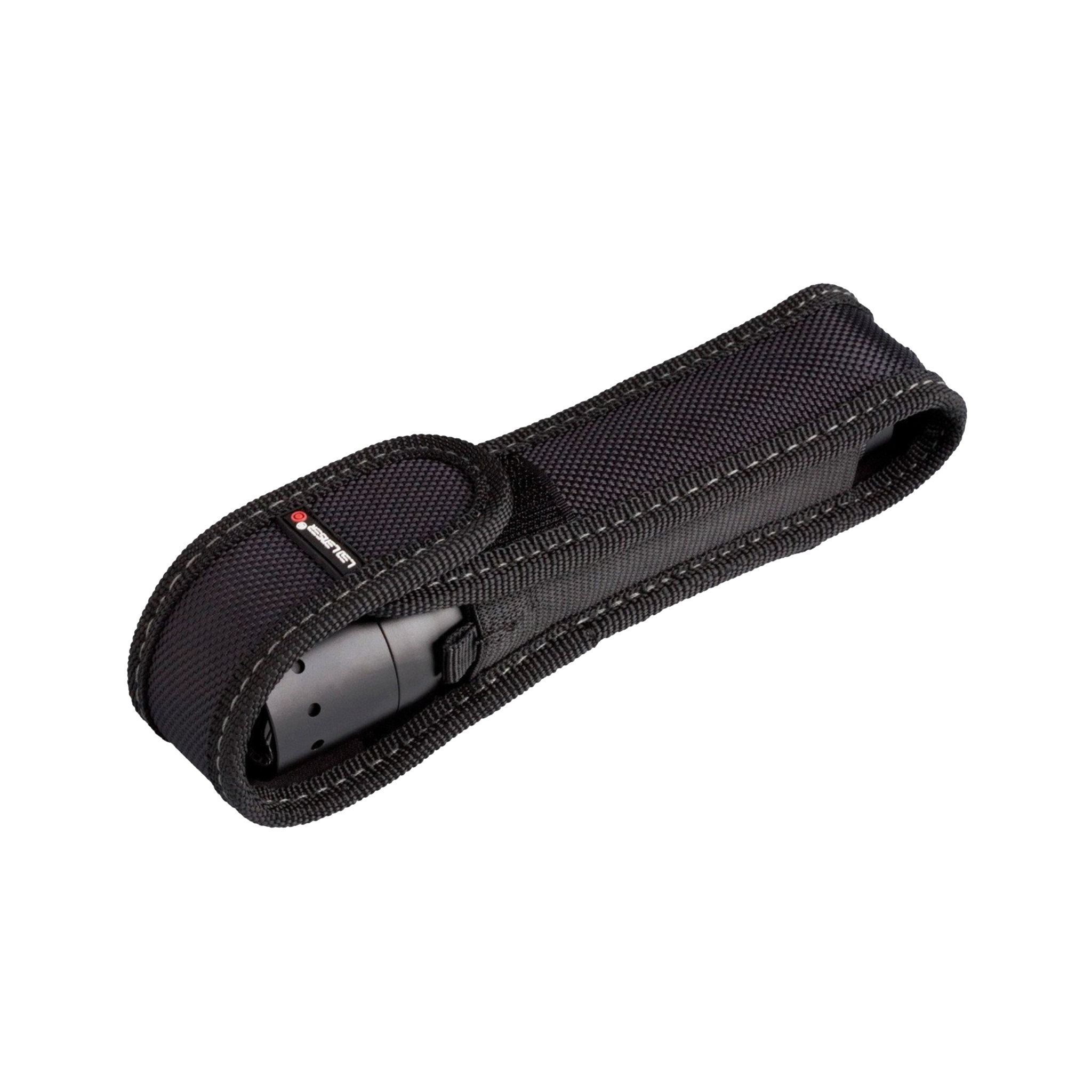 Ledlenser Hard Sheath Torch Pouch black nylon open case with torch partially inside and belt loop attachment