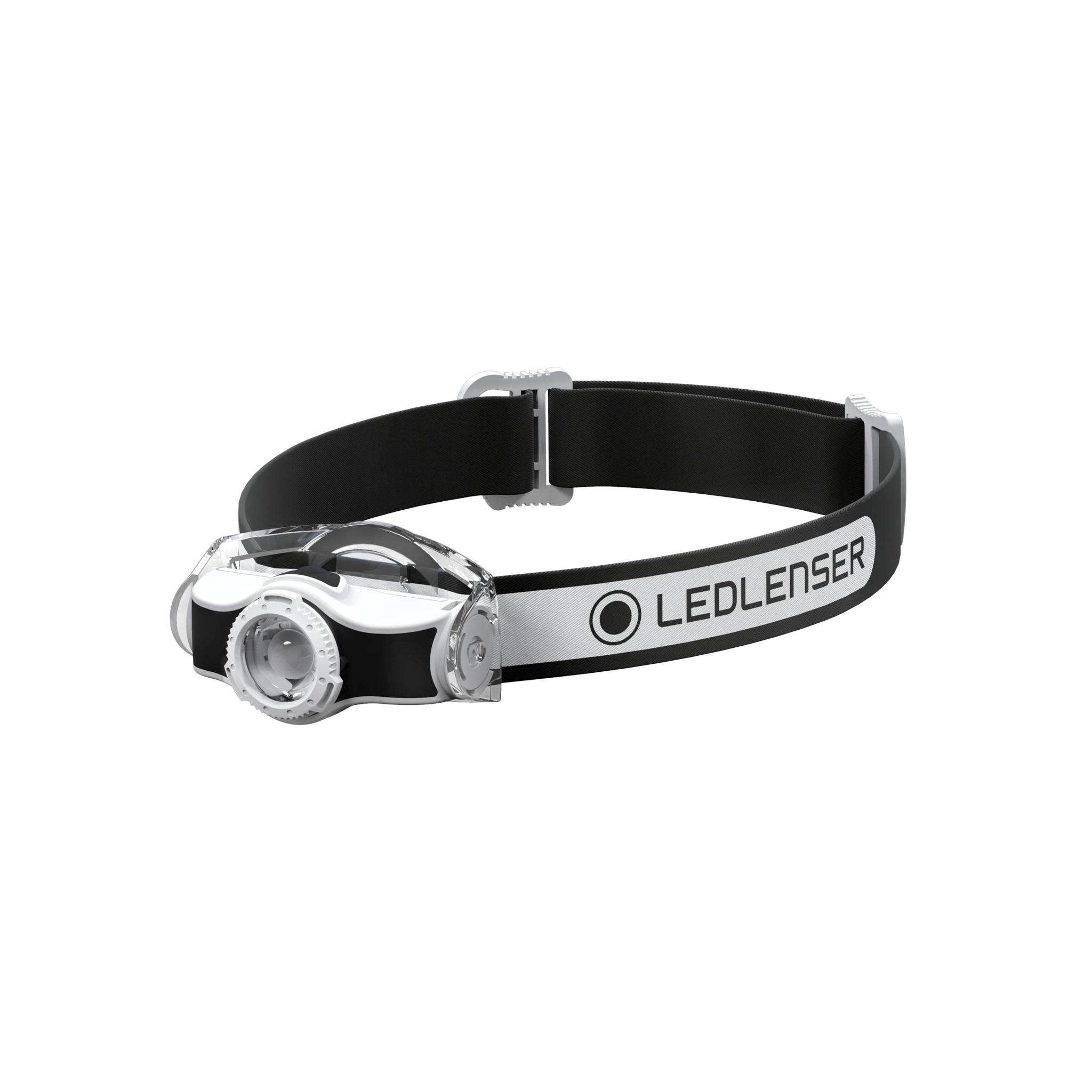 MH3 Headlamp with adjustable headband white and black housing shown mounted on a strap
