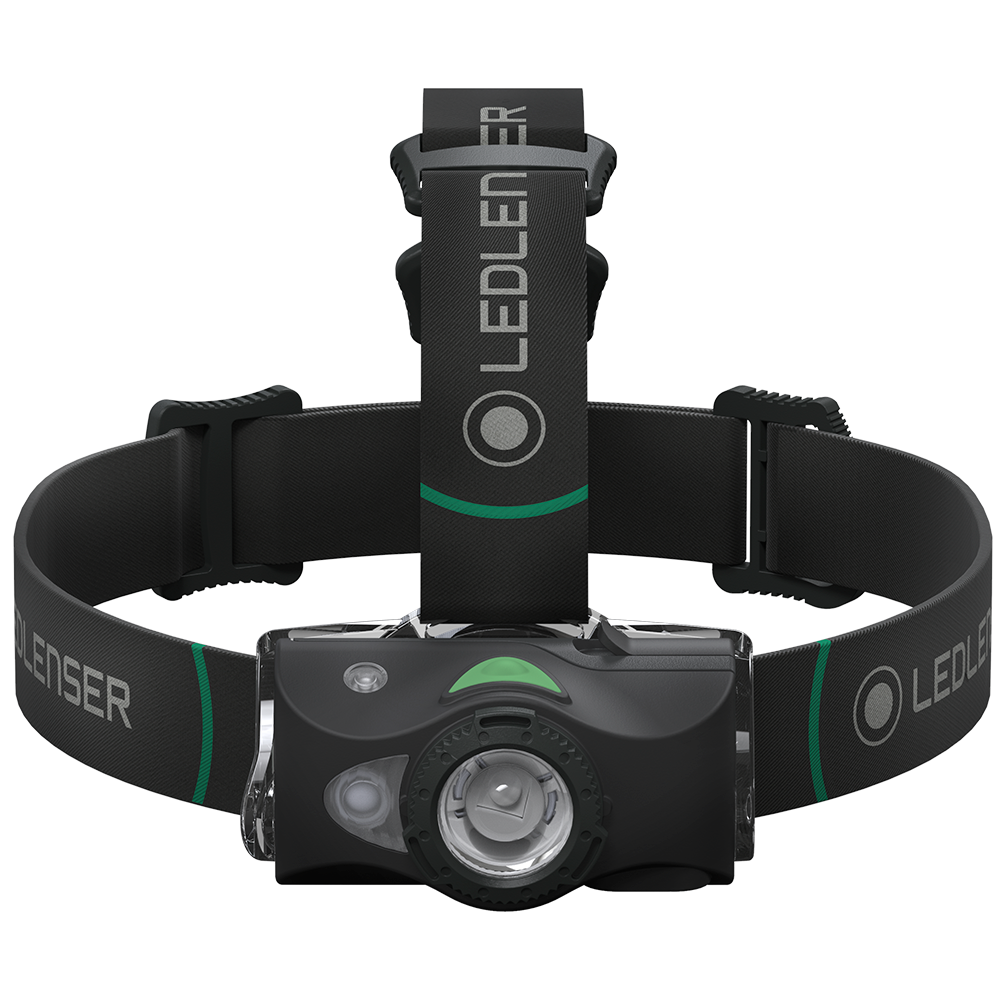 Ledlenser MH8 Black Rechargeable Headlamp with adjustable headband and front LED light