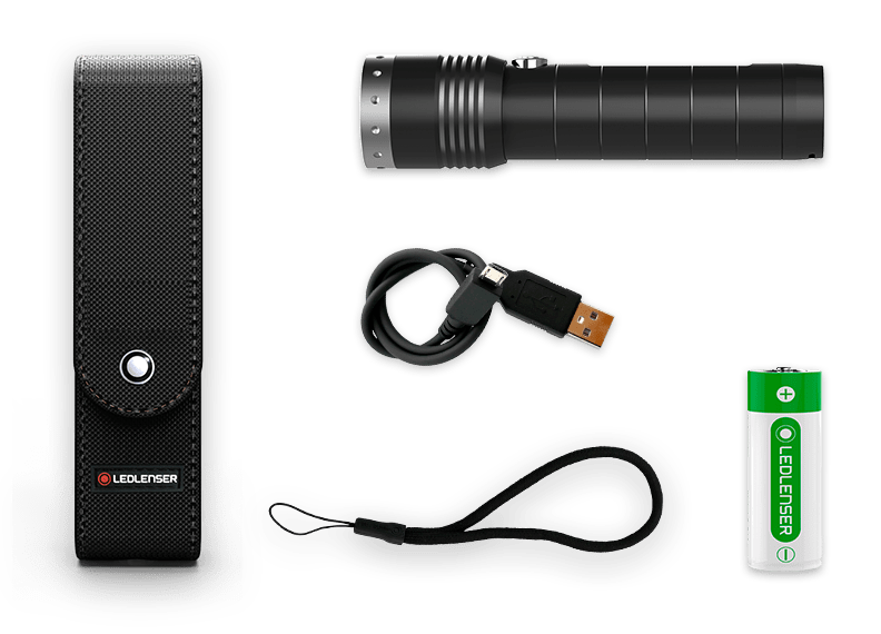 1 set of rechargeable batteries, Hand strap, Pouch, USB cable