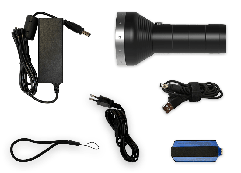 1 set of rechargeable batteries, Hand strap, Power adapter, USB cable