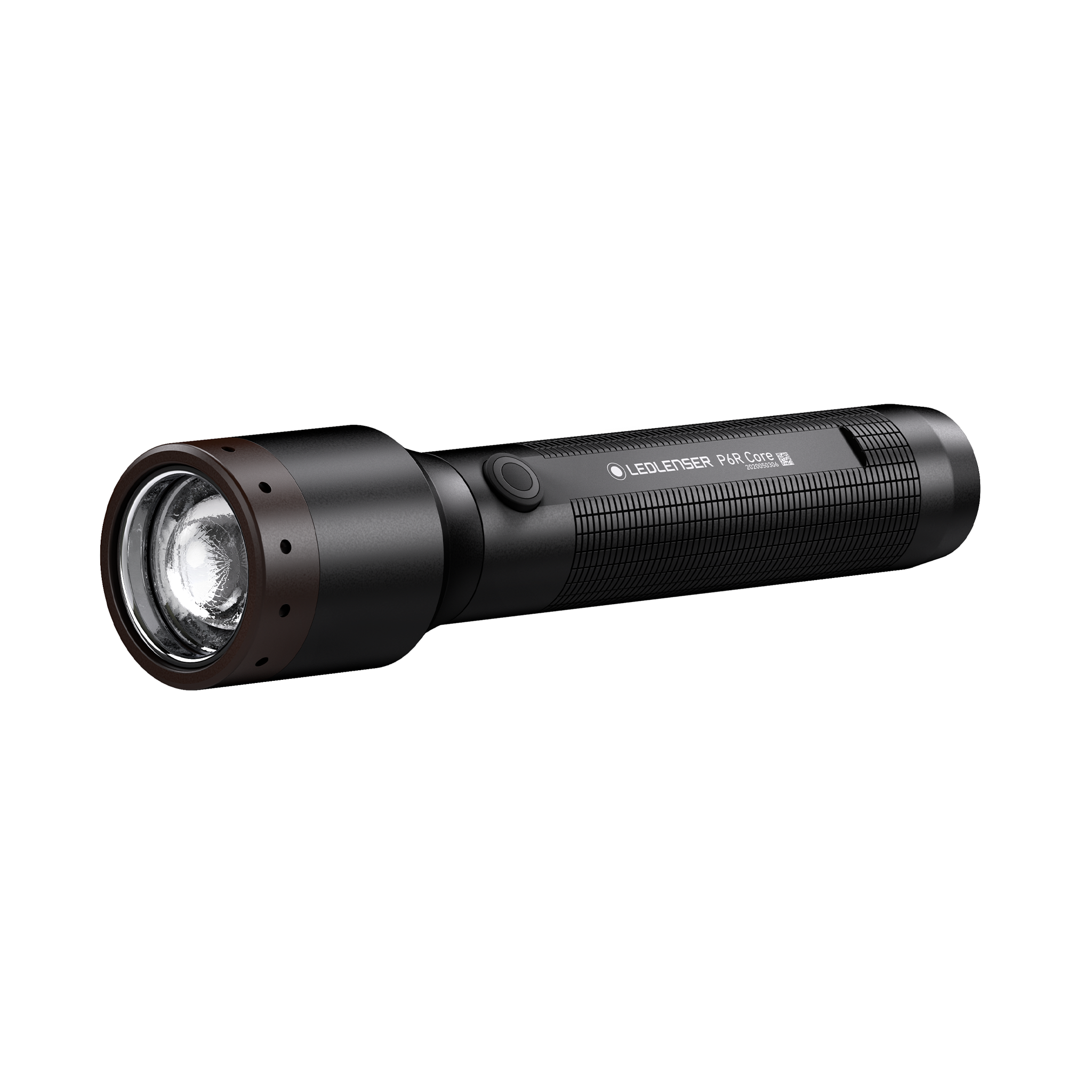 Ledlenser P6R Core Torch shown in side profile with black anodised body and textured grip