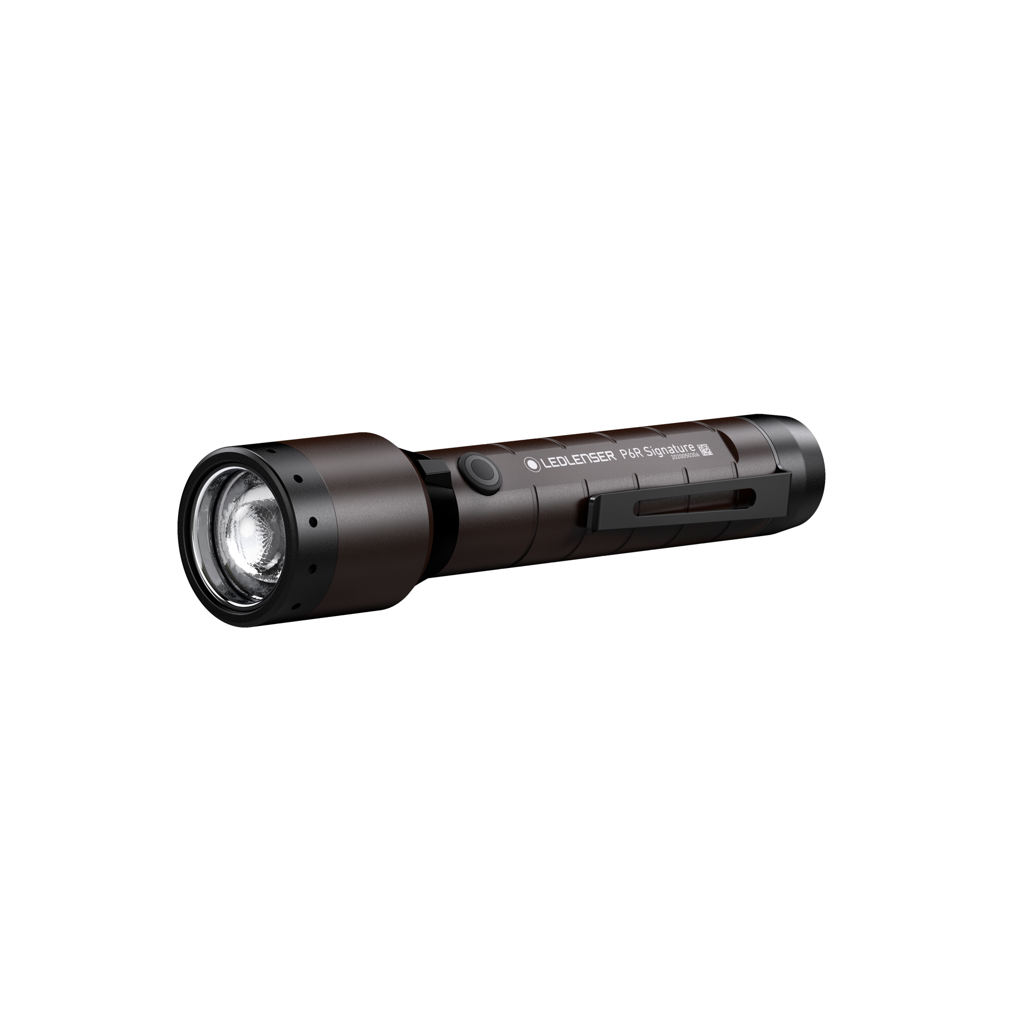 Ledlenser P6R Signature Torch in dark brown finish shown in a side profile with the lens exposed