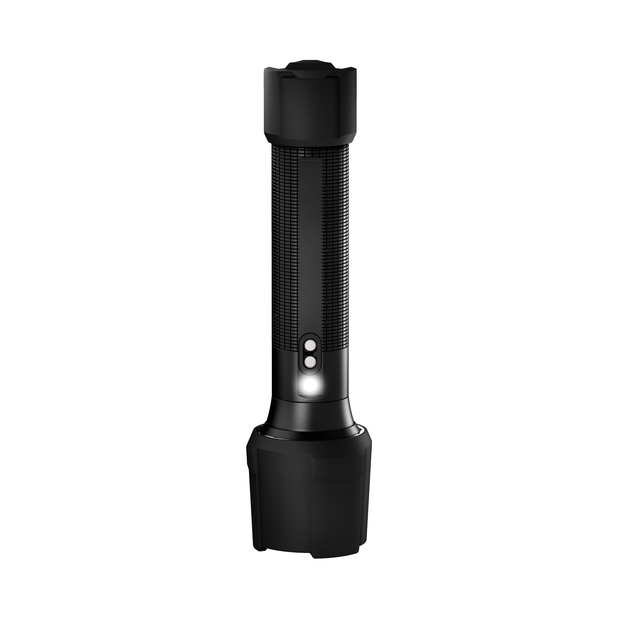 Ledlenser P7R Work Torch upright with black textured body end cap and visible control area on the lower section