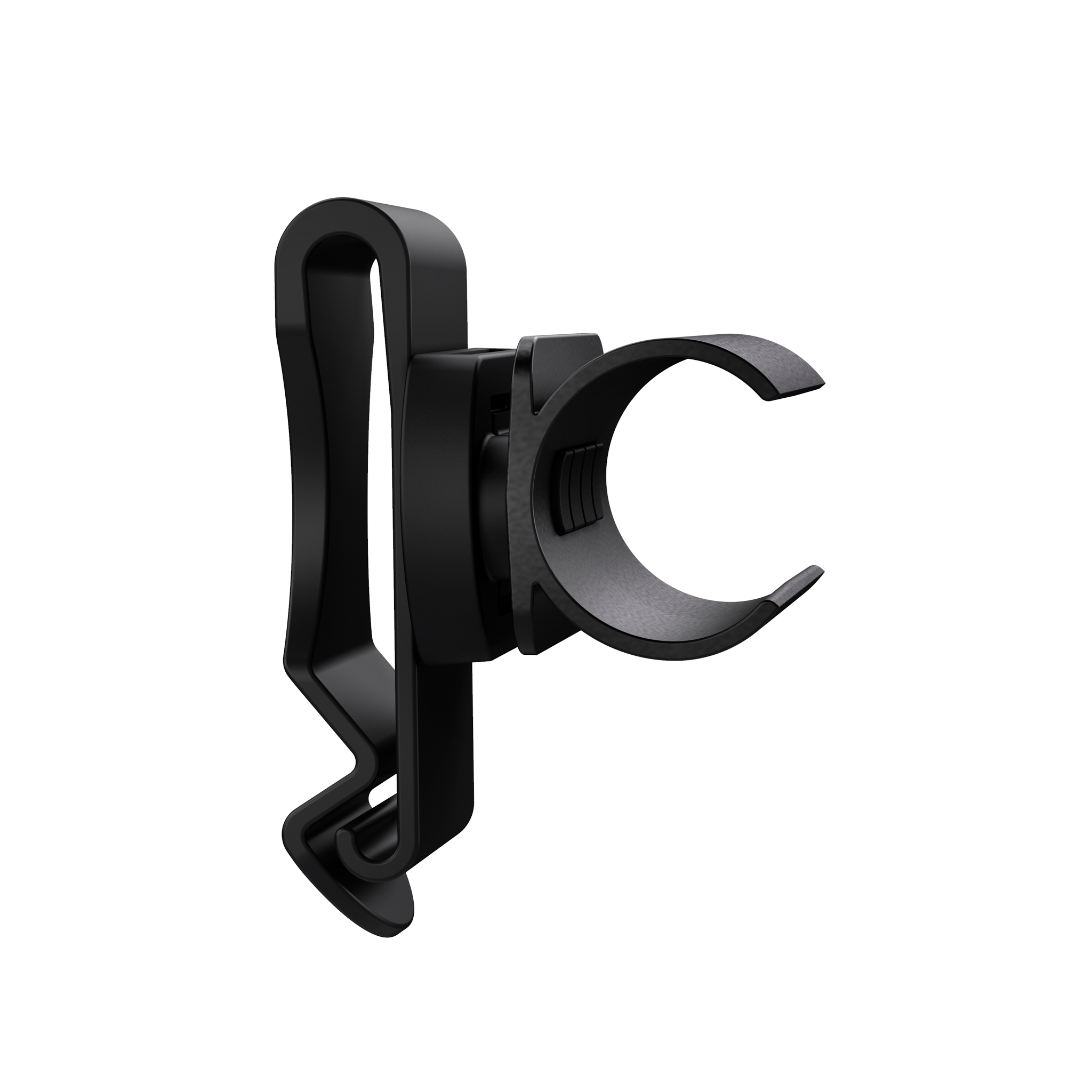 Ledlenser P7R Work Torch mounting clip in black side view showing curved clamp and attachment arm