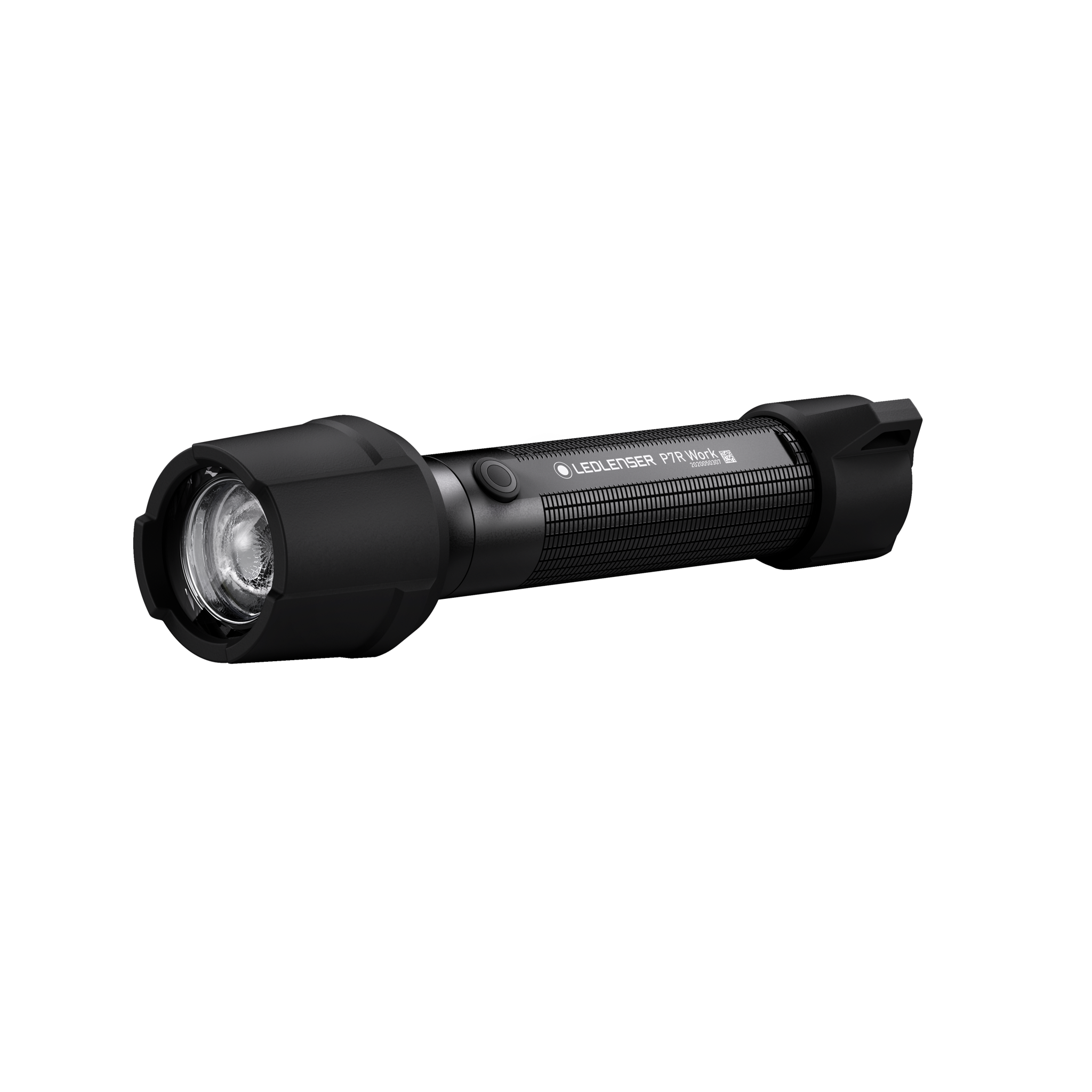 Ledlenser P7R Work Torch shown in side view a black rechargeable flashlight for professional use