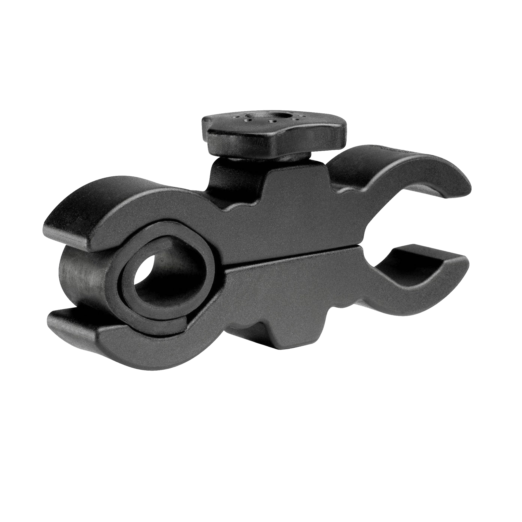 Ledlenser Ride Universal Mount Torch Bike Mount compact black clamp with mounting plate and curved jaws for attaching a torch to a bicycle