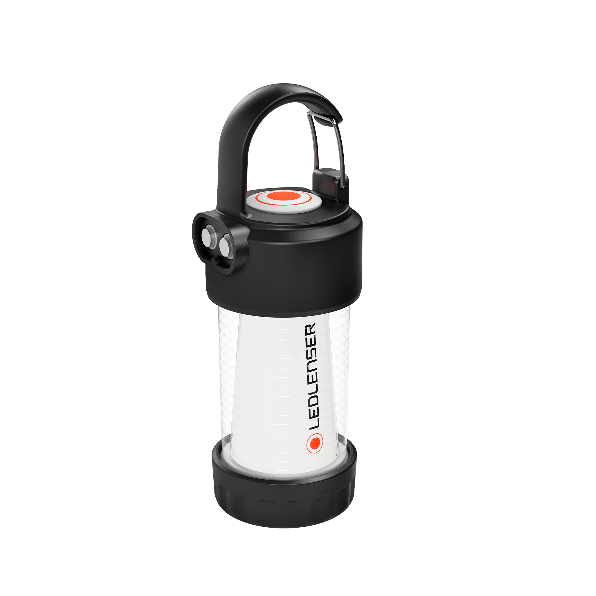 Ledlenser ML4 Lantern featuring black top and handle white translucent body with logo shown upright