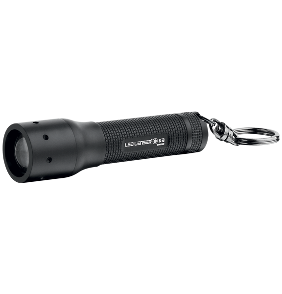 Ledlenser K3 Key Chain Light compact black torch with attached key ring shown horizontally