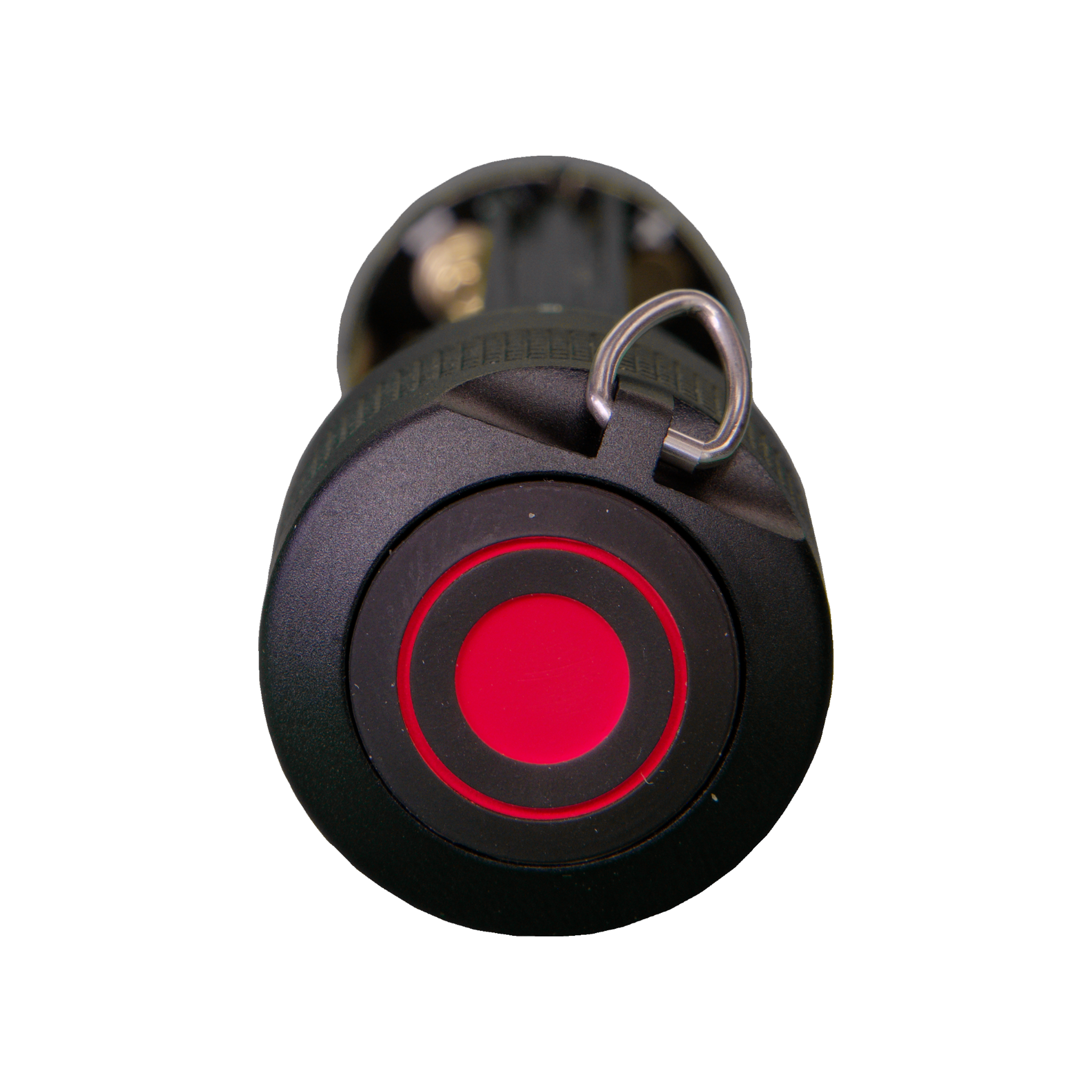Battery Case Switch P7 P7 2 (New) Ledlenser end cap with red circular button and metal loop viewed from frontθ§