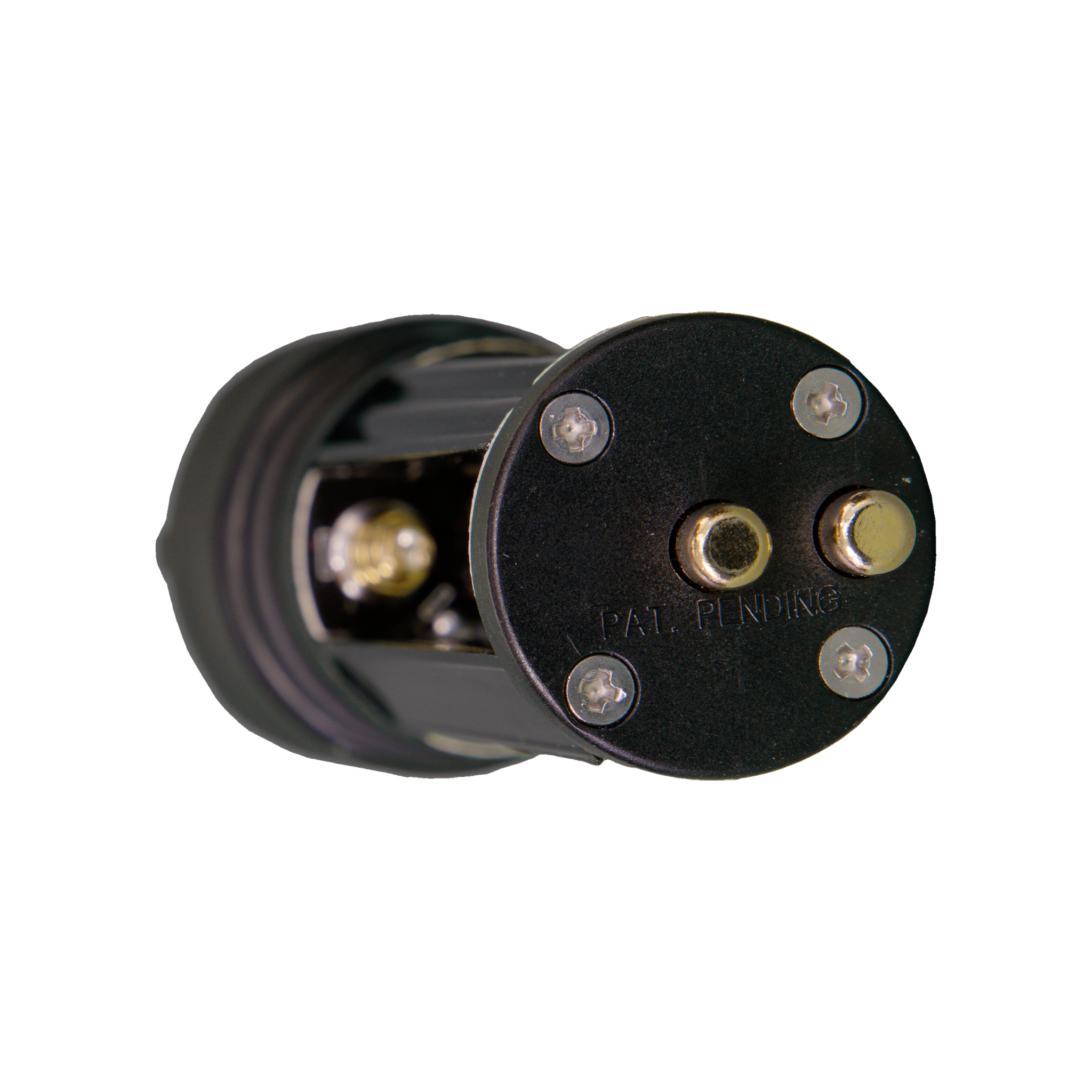 Ledlenser Battery Case Switch for P7 P7 2 T7 (Old) end view showing a black circular plate with four Torx screws and two brass terminals