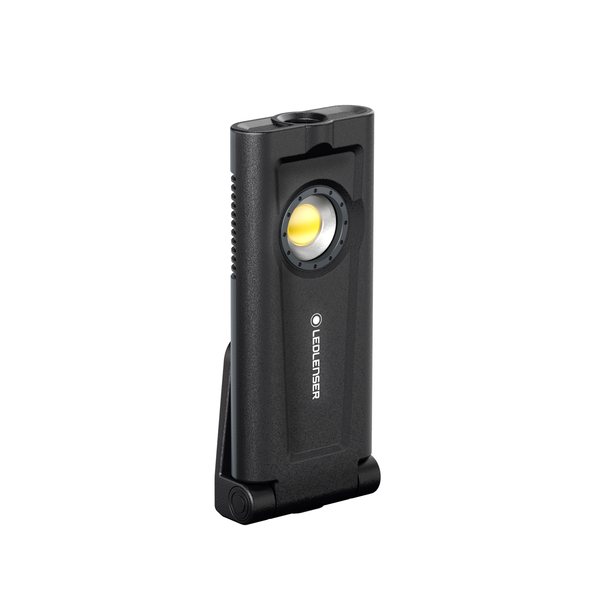 Ledlenser iF2R Spotlight compact handheld light with black housing and central LED module shown upright with integrated base stand