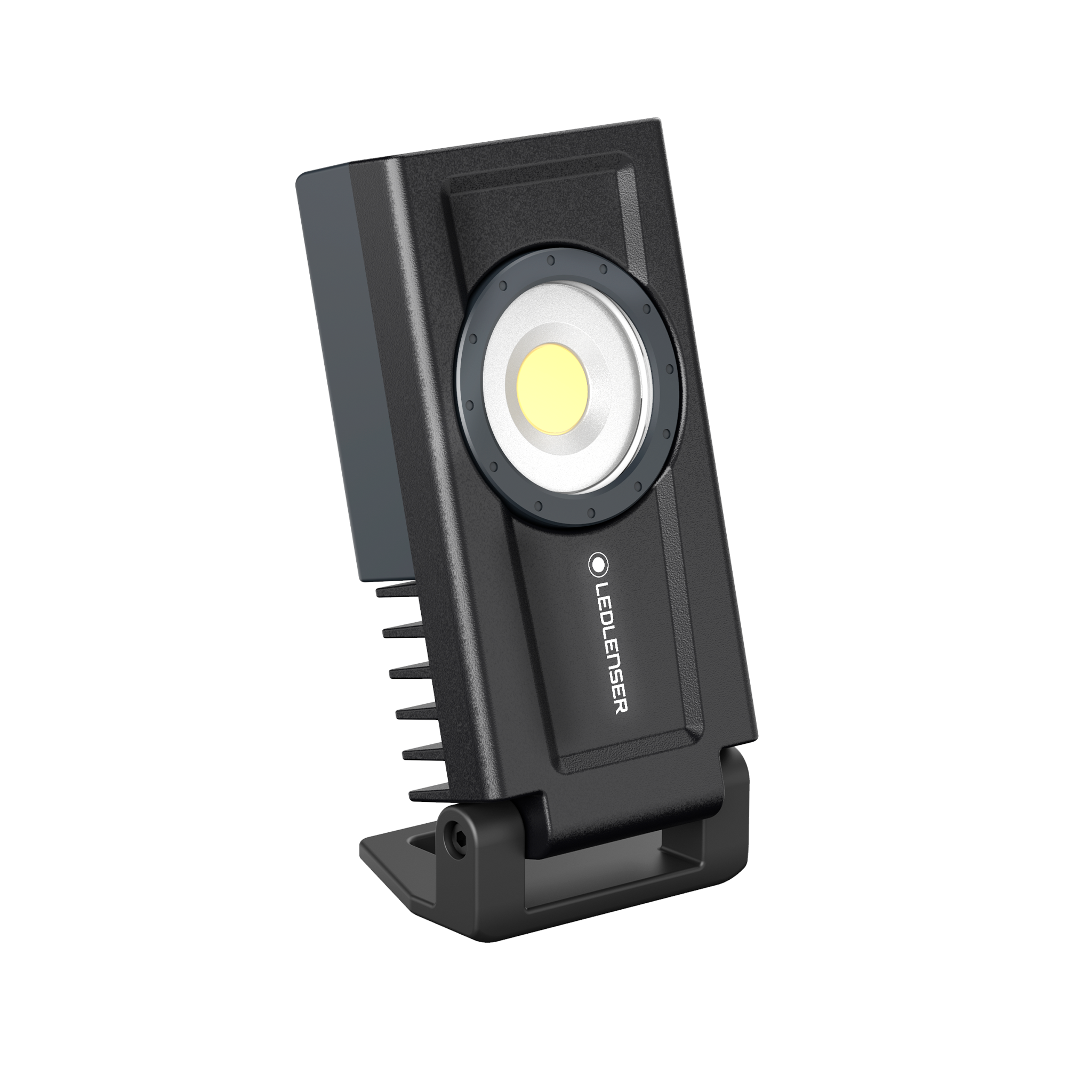 Ledlenser iF3R Spotlight compact rechargeable spotlight on a foldable stand with black housing and circular LED module
