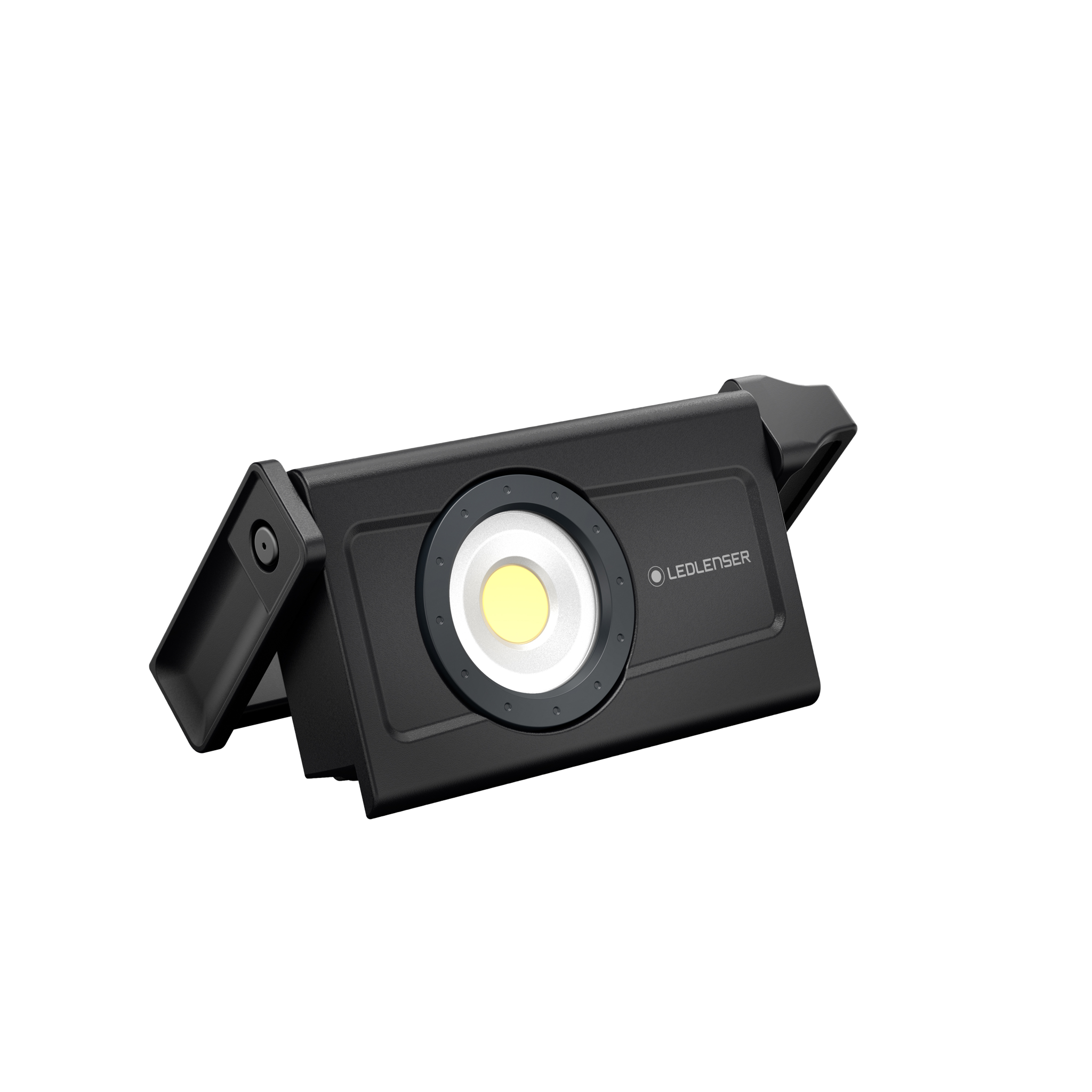 Ledlenser iF4R Spotlight shown on its adjustable stand black rectangular body with central LED module