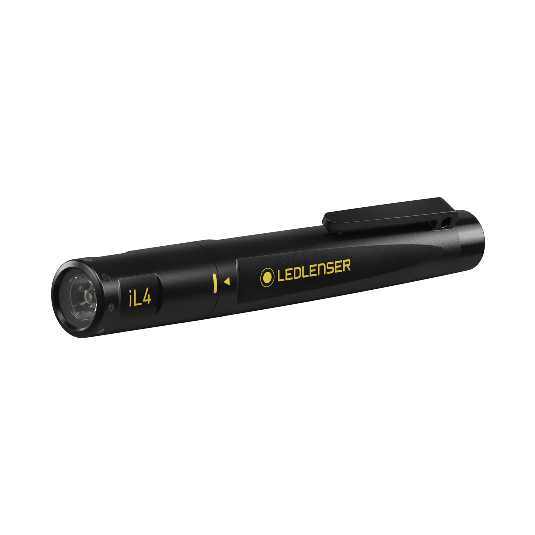 Ledlenser iL4 Torch in black compact penlight with pocket clip and visible front lens