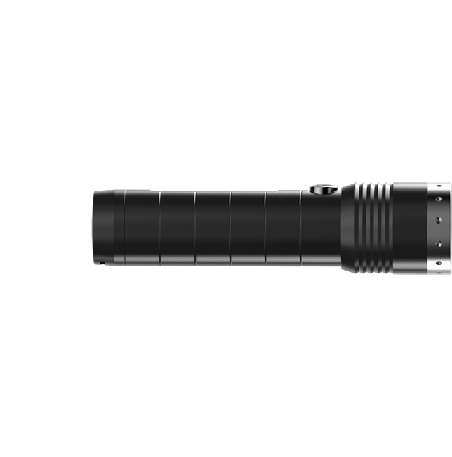 Ledlenser MT14 Torch side profile featuring black aluminium body with grooved grip and detailed rear end