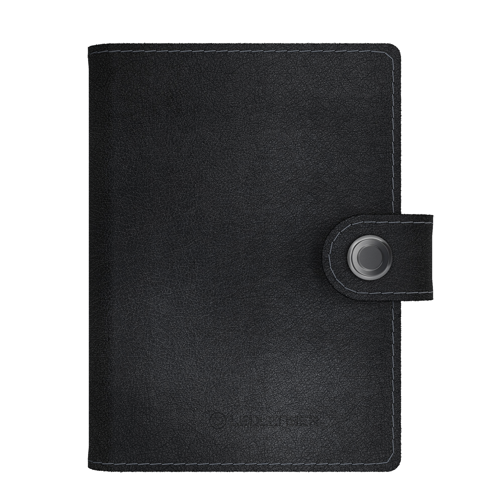 Ledlenser Lite Wallet® black leather wallet with snap strap closure and visible logo embossing on the front