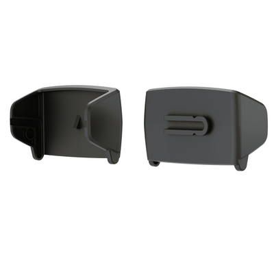 HF6R Signature Headlamp charging cradle with two part battery housing shown from front and back