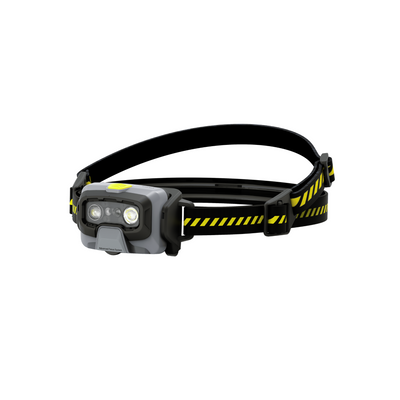 HF6R Work Headlamp mounted on an adjustable black and yellow head strap with dual LED light modules